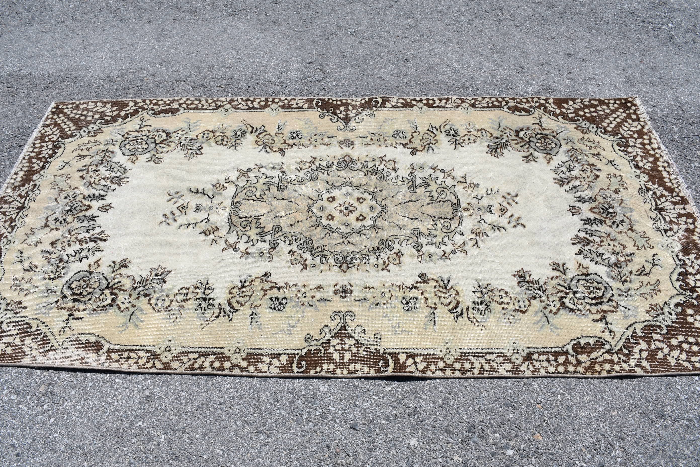 3.6x7.3 ft Area Rug, Kitchen Rugs, Rugs for Nursery, Beige Wool Rug, Floor Rug, Vintage Rug, Indoor Rug, Home Decor Rugs, Turkish Rugs