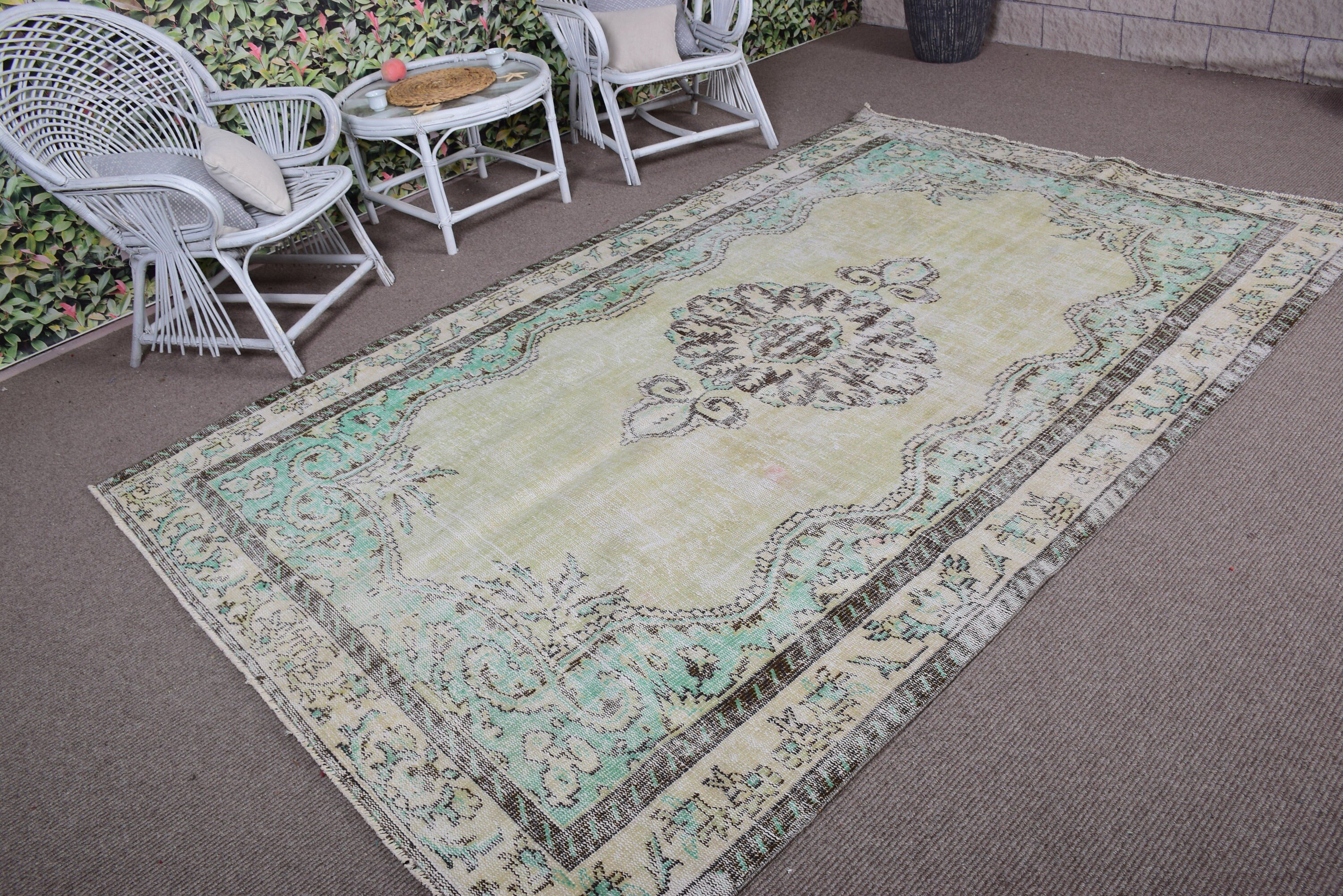 Turkey Rug, Large Boho Rugs, Floor Rug, Turkish Rugs, 6x9.6 ft Large Rugs, Bedroom Rugs, Green Cool Rugs, Vintage Rug, Large Oushak Rug