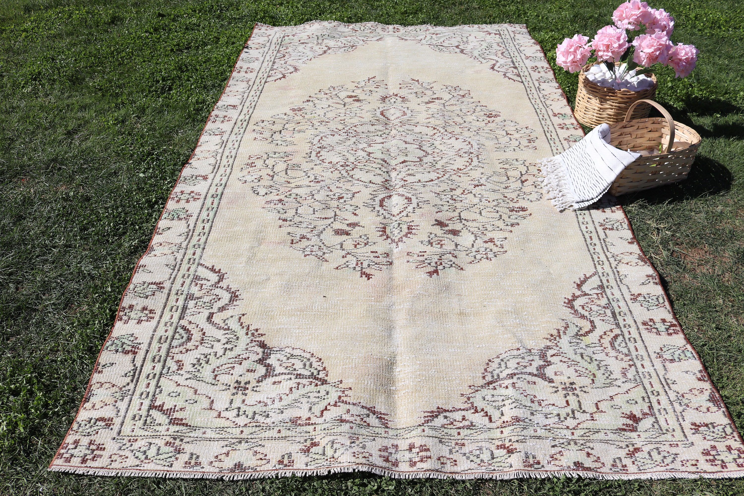 Ev Dekor Halısı, Yeşil Oryantal Halı, Yatak Odası Halısı, Oturma Odası Halısı, Fas Halısı, 5.2x9.3 ft Büyük Halı, Vintage Halı, Türkiye Halıları, Türk Halısı