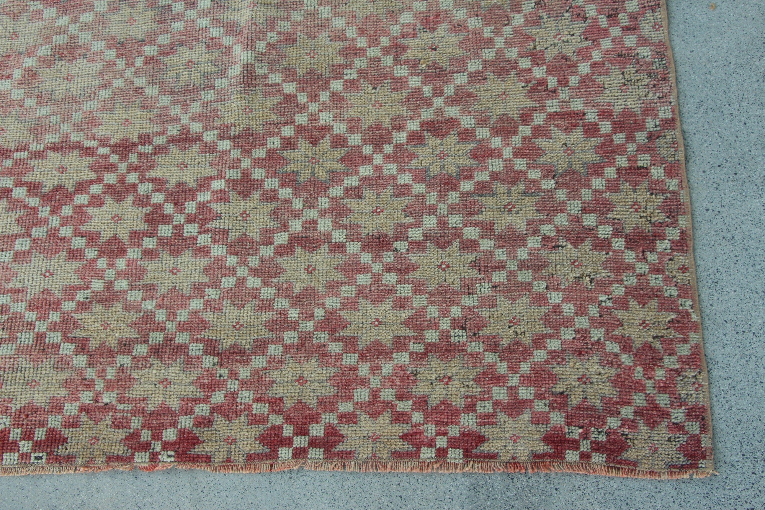 Kırmızı Yer Halısı, Yatak Odası Halıları, 4x6.4 ft Alan Halısı, Türk Halıları, Geometrik Halılar, Vintage Halı, Vintage Dekor Halısı, Yemek Odası Halıları, Lüks Halılar