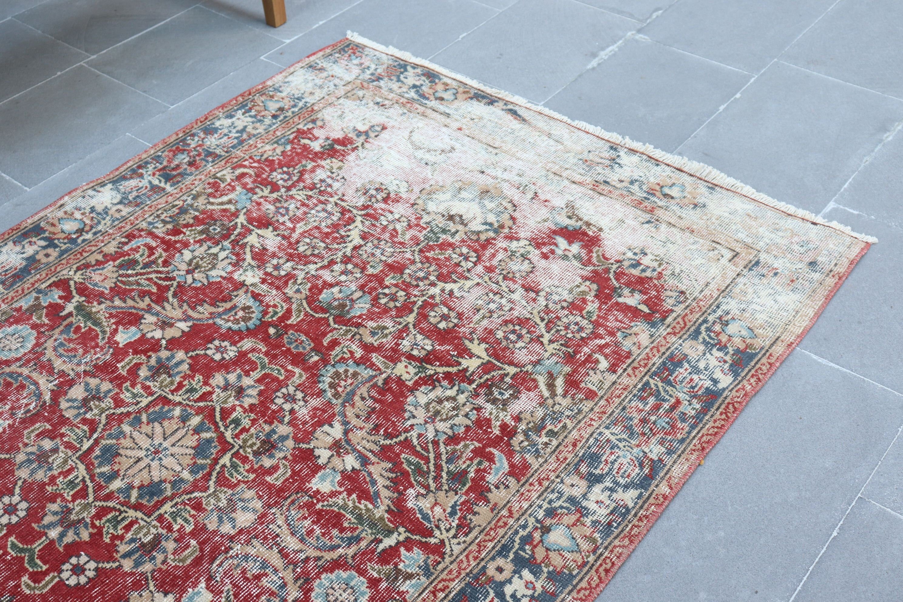 Nursery Rug, 4.1x7 ft Area Rugs, Rugs for Nursery, Oriental Rug, Turkish Rugs, Bedroom Rugs, Red Home Decor Rug, Oushak Rug, Vintage Rug