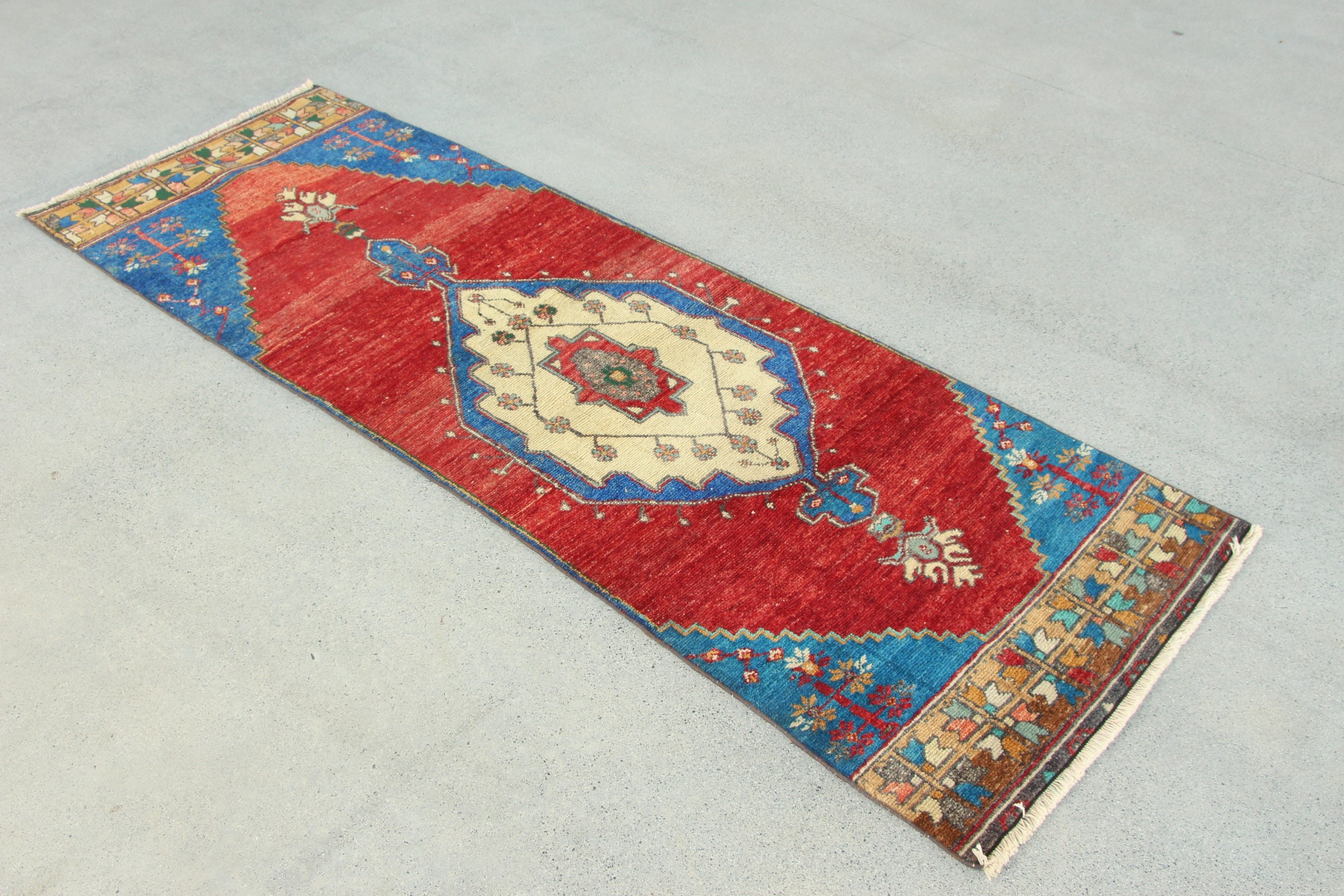 Türk Halıları, Vintage Halılar, 2.3x7.1 ft Runner Halı, Kırmızı Açıklama Halısı, Koridor Halıları, Merdiven Halıları, Düz Dokuma Halı, Soğuk Halı, Koridor Halısı