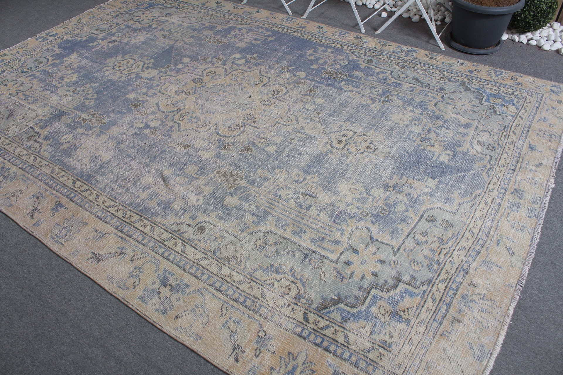 6.9x10.2 ft Oversize Rug, Vintage Rugs, Cool Rugs, Handmade Rugs, Dining Room Rugs, Turkish Rug, Blue Antique Rug, Antique Rug, Salon Rug