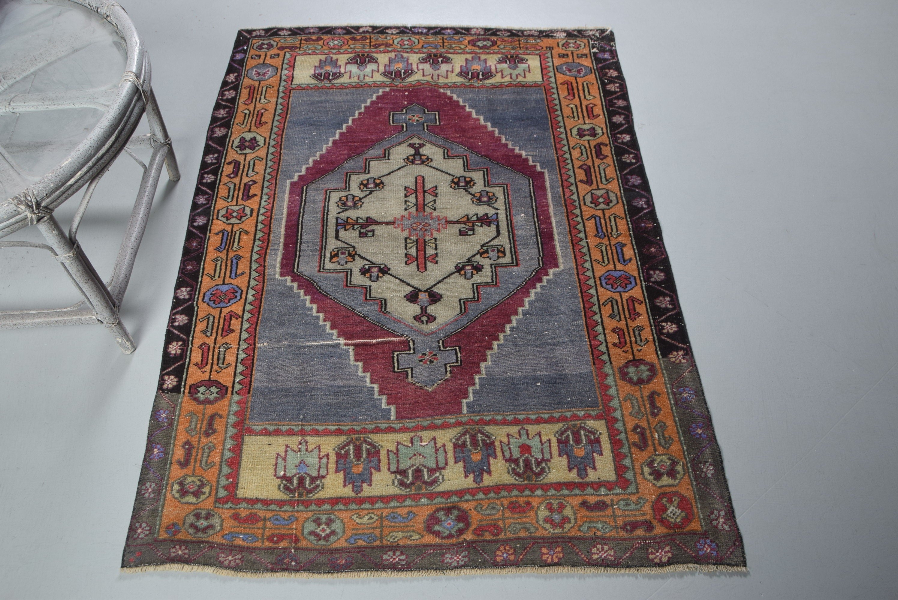 Orange Wool Rug, Nursery Rug, Vintage Rug, Anatolian Rugs, 3.4x4.7 ft Accent Rug, Wool Rugs, Rugs for Bedroom, Bedroom Rug, Turkish Rugs