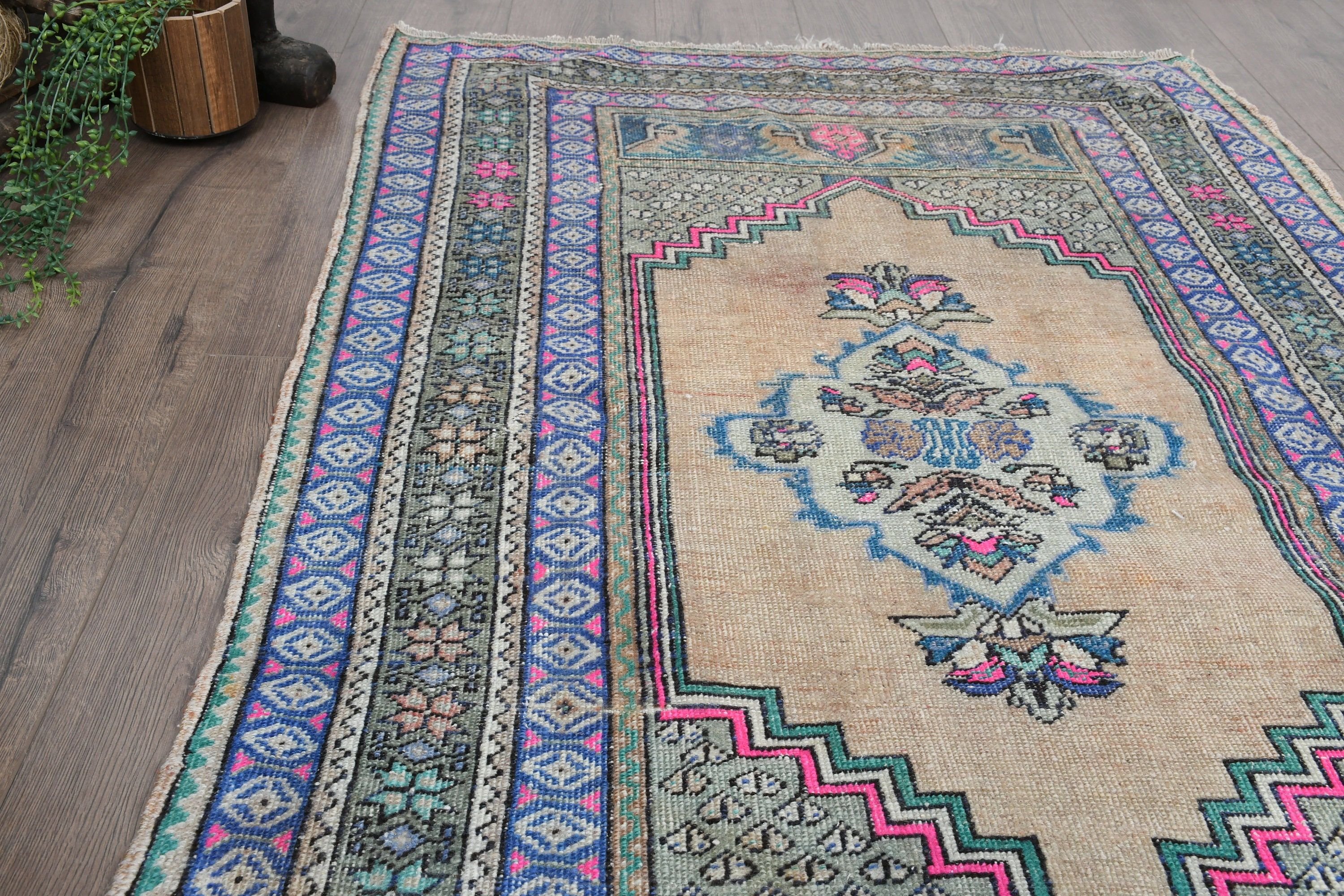 Mavi Fas Halısı, Oushak Halısı, Türk Halıları, 3,4x5,4 ft Aksan Halısı, Giriş Halıları, Antika Halı, Vintage Halı, Giriş Halıları, Yatak Odası Halısı