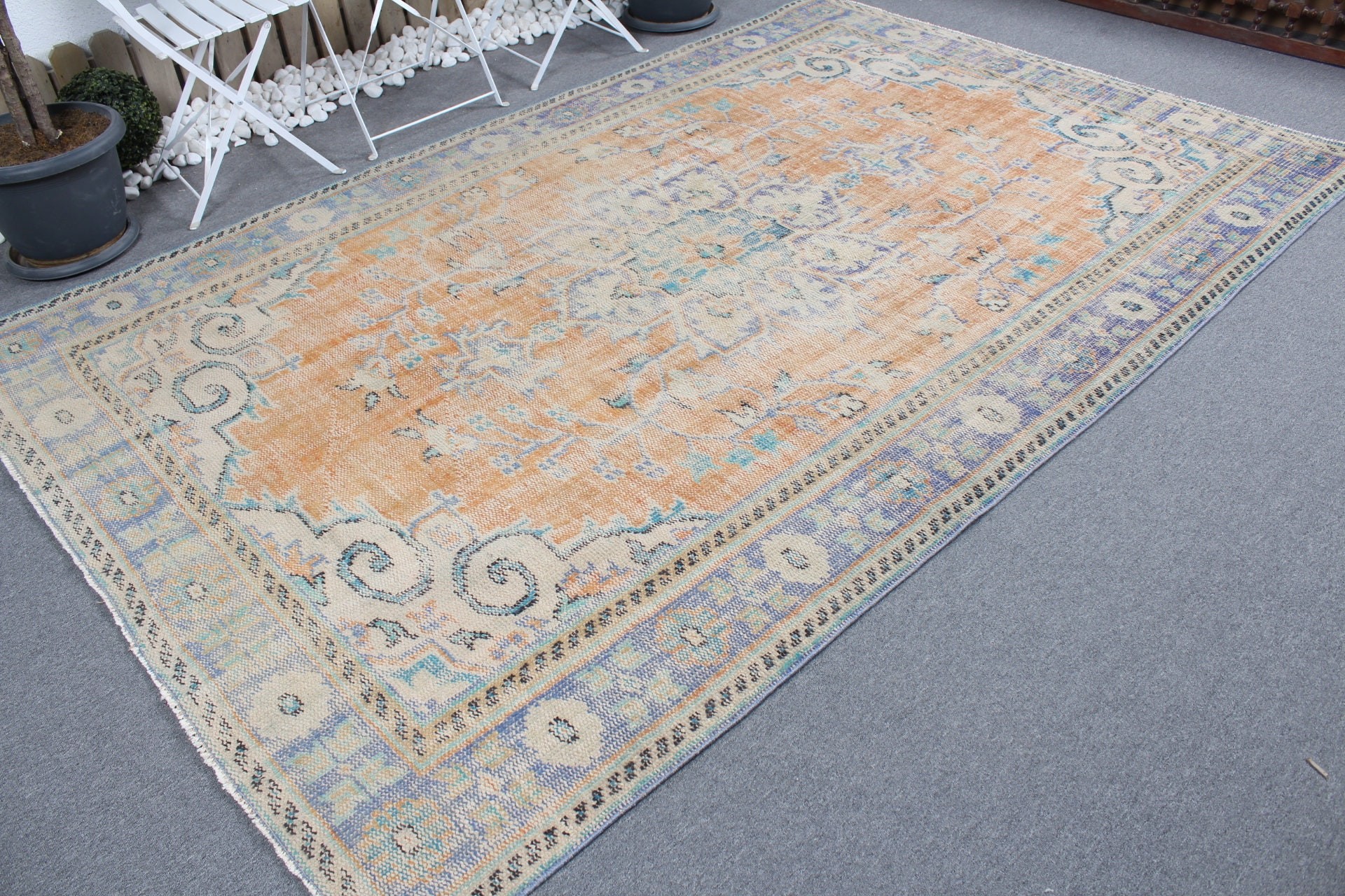 Moroccan Rug, Vintage Rug, Floor Rug, Dining Room Rug, Orange Home Decor Rugs, Living Room Rug, Turkish Rug, 6.4x9.8 ft Large Rugs, Old Rug