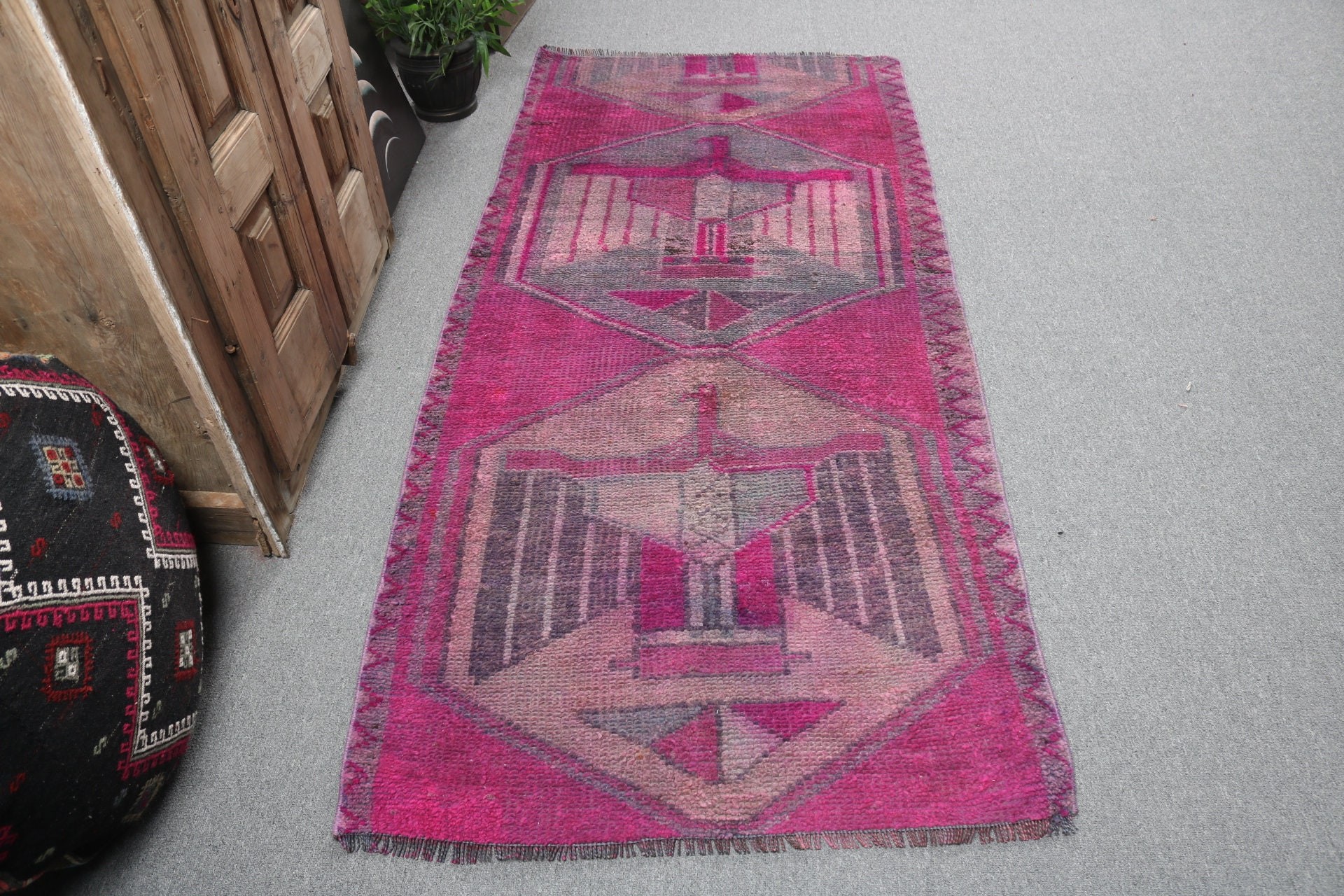 Boho Vurgulu Halılar, Türk Halıları, 3,2x7 ft Vurgulu Halılar, Vintage Halılar, Çocuk Halısı, Yatak Odası Halıları, Lüks Halılar, Nötr Halılar, Mor Yün Halılar