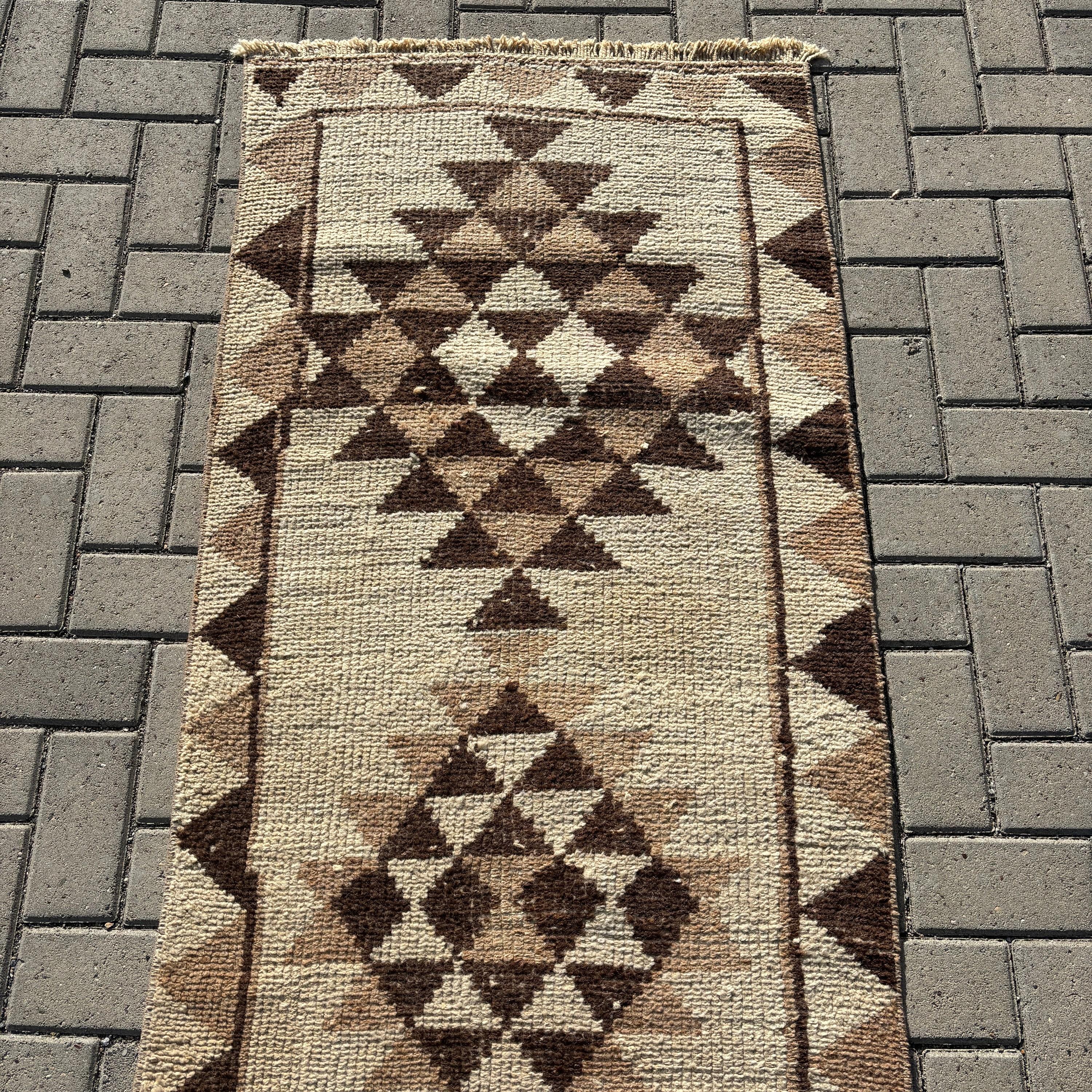 Beni Ourain Runner Halıları, Cool Halılar, Vintage Halı, Bej Nötr Halı, 2.5x11.7 ft Runner Halıları, Türk Halıları, Merdiven Halıları