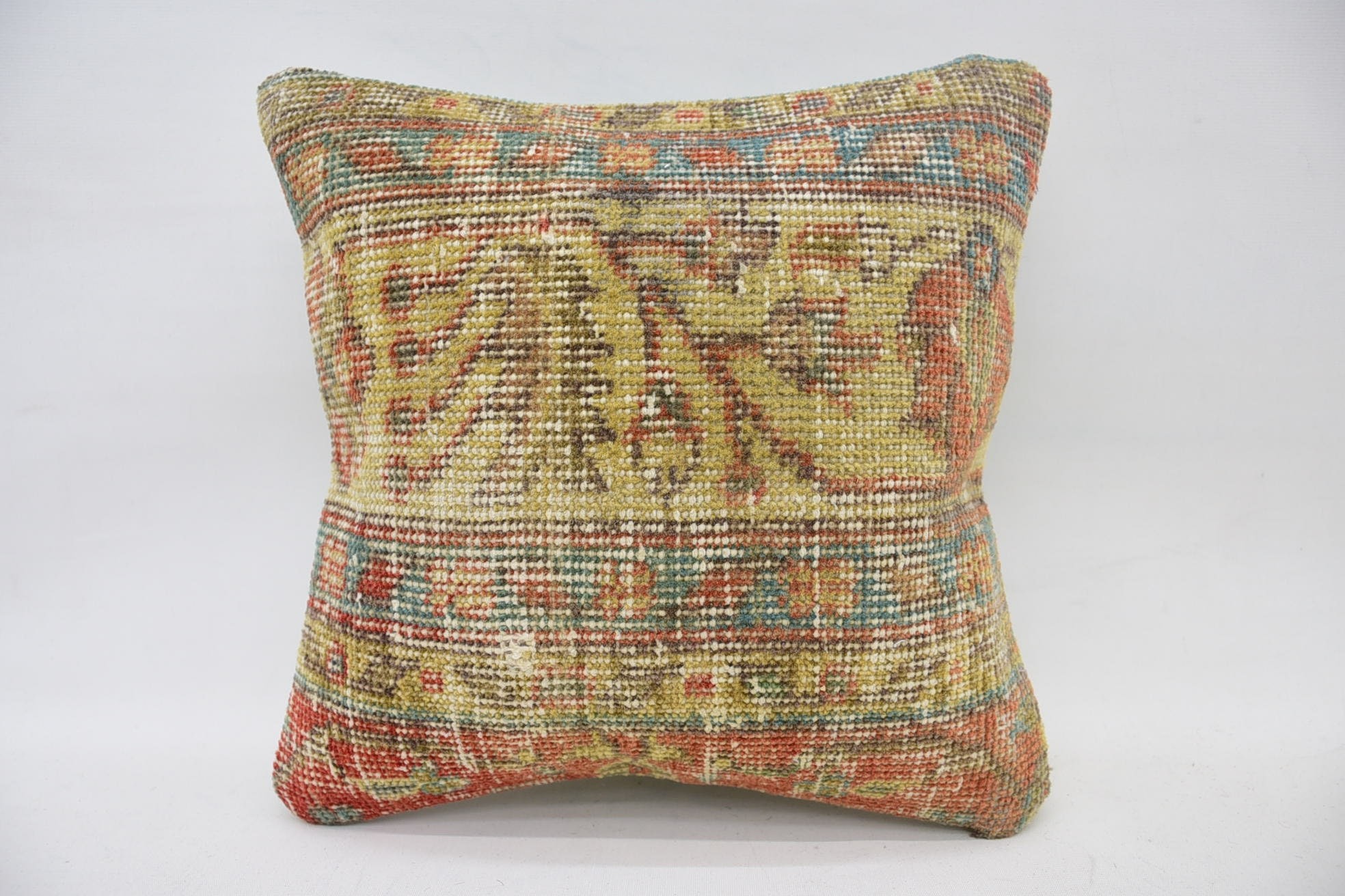 Garden Pillow, Tapestry Pillow Cover, Gift Pillow, Pillow for Couch, 14"x14" Yellow Cushion, Lounge Throw Cushion, Vintage Pillow