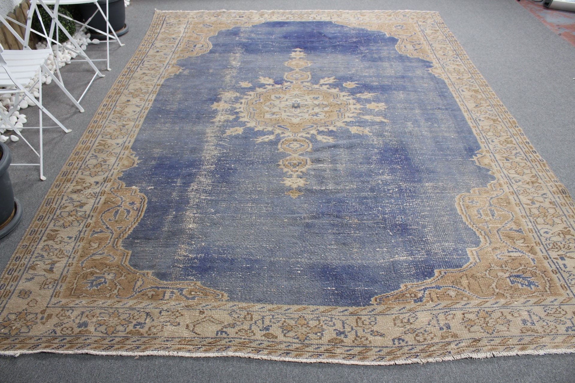 7.8x10.4 ft Oversize Rug, Dining Room Rug, Blue Wool Rugs, Turkish Rug, Floor Rugs, Vintage Rug, Aztec Rug, Living Room Rug, Antique Rug