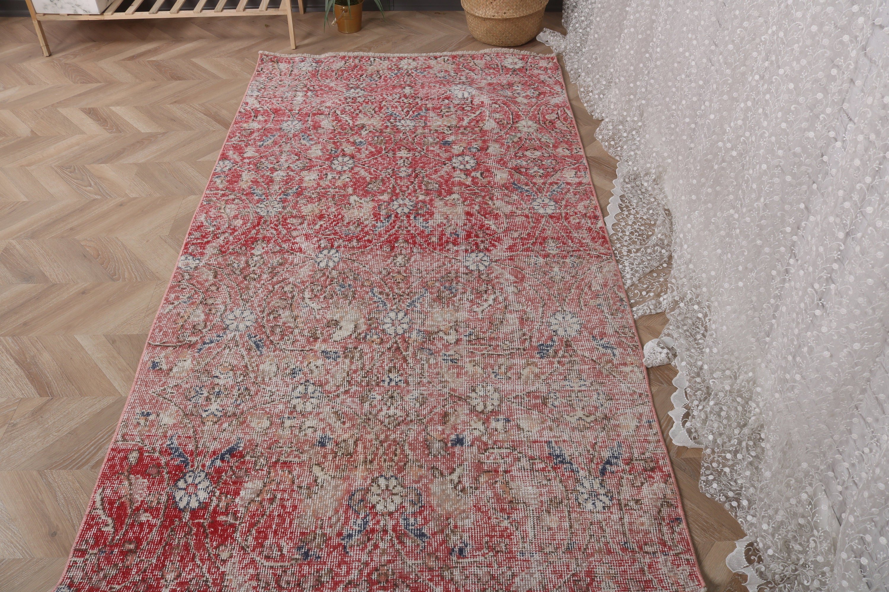 Vintage Rugs, Red Antique Rugs, Geometric Rugs, Floor Rugs, 3.8x7.2 ft Area Rug, Aztec Rug, Turkish Rug, Oushak Area Rug, Kitchen Rugs