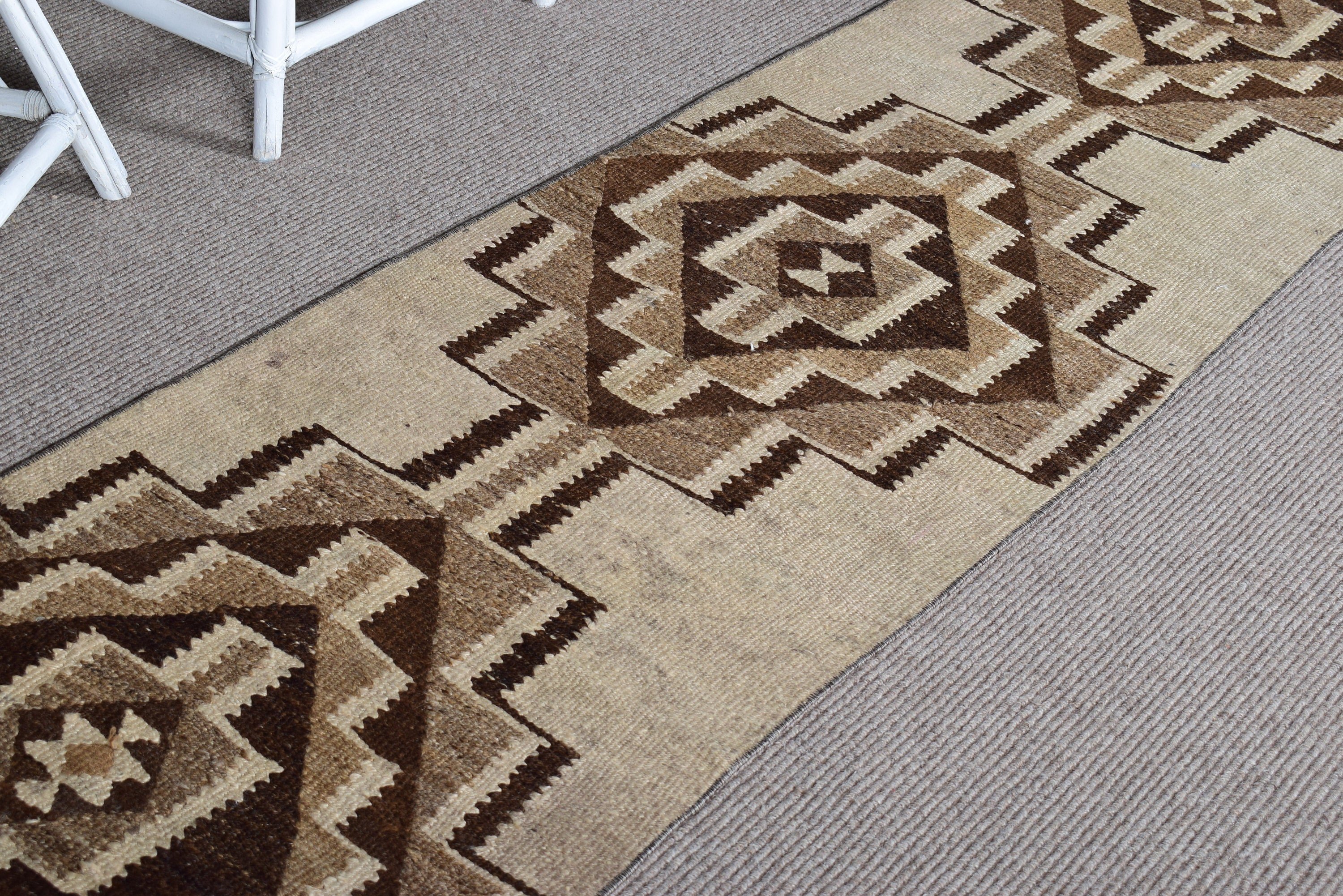 Stair Rugs, Vintage Rugs, Floor Rug, Modern Rug, Vintage Runner Rug, Geometric Rug, Turkish Rugs, Beige Wool Rugs, 2.1x7.1 ft Runner Rug