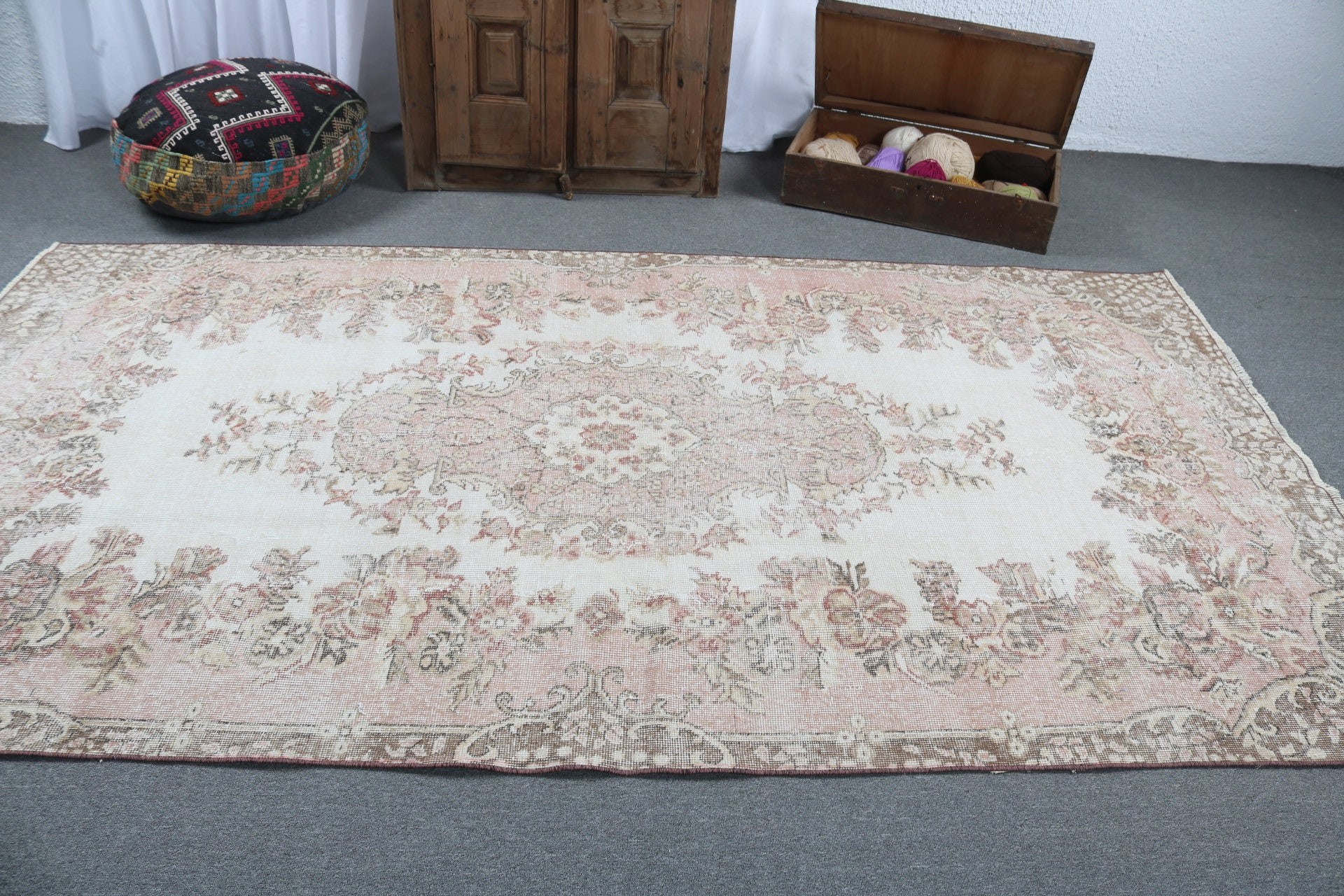 Yer Halıları, 5.1x9.5 ft Büyük Halılar, Boho Halı, Büyük Oushak Halı, Vintage Halı, Pembe Açıklama Halıları, Türk Halıları, Büyük Vintage Halı