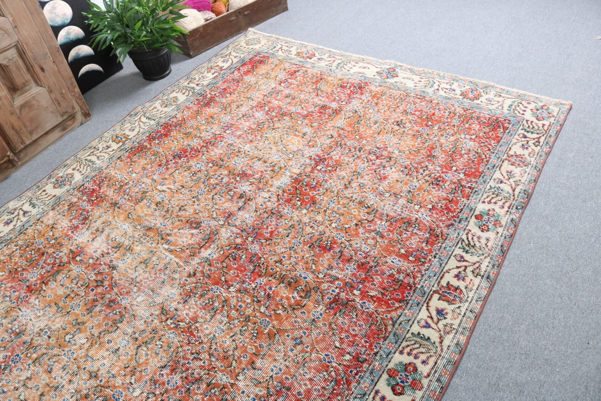 Dining Room Rugs, Neutral Rugs, Vintage Rugs, Orange Flatweave Rugs, 5.7x9.1 ft Large Rugs, Turkish Rugs, Large Vintage Rug, Modern Rug