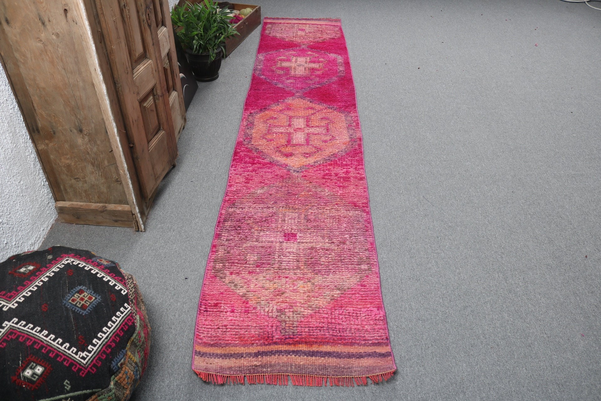 Stair Rugs, Turkish Rug, Floor Rug, Pink Kitchen Rug, Cool Rugs, Oushak Rugs, 2.1x10.5 ft Runner Rug, Vintage Rugs, Long Runner Rugs