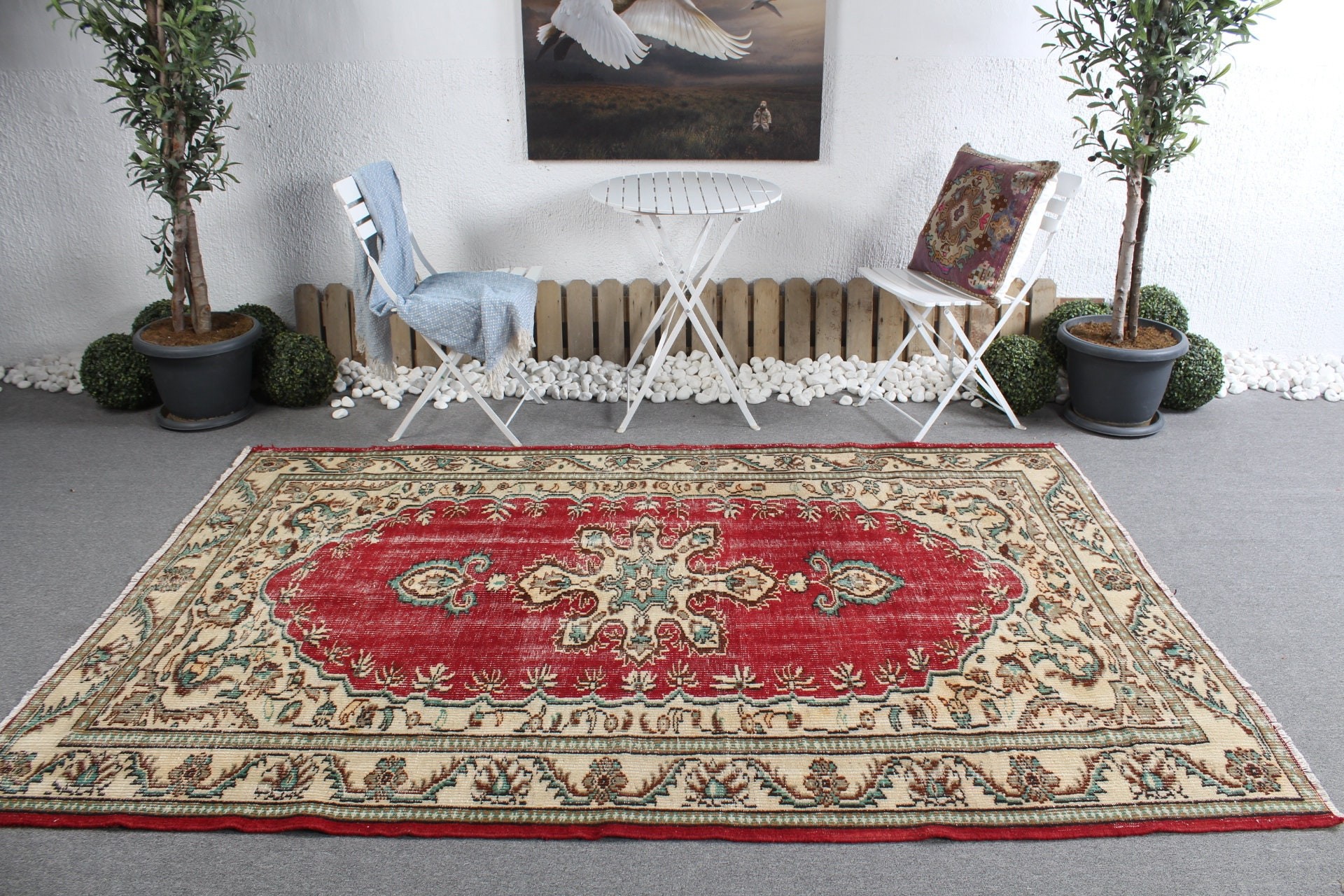 5.4x8.4 ft Büyük Halı, El Düğümlü Halı, Salon Halıları, Türk Halısı, Yemek Odası Halıları, Antika Halı, Vintage Halı, Yatak Odası Halısı, Kırmızı Soğuk Halılar