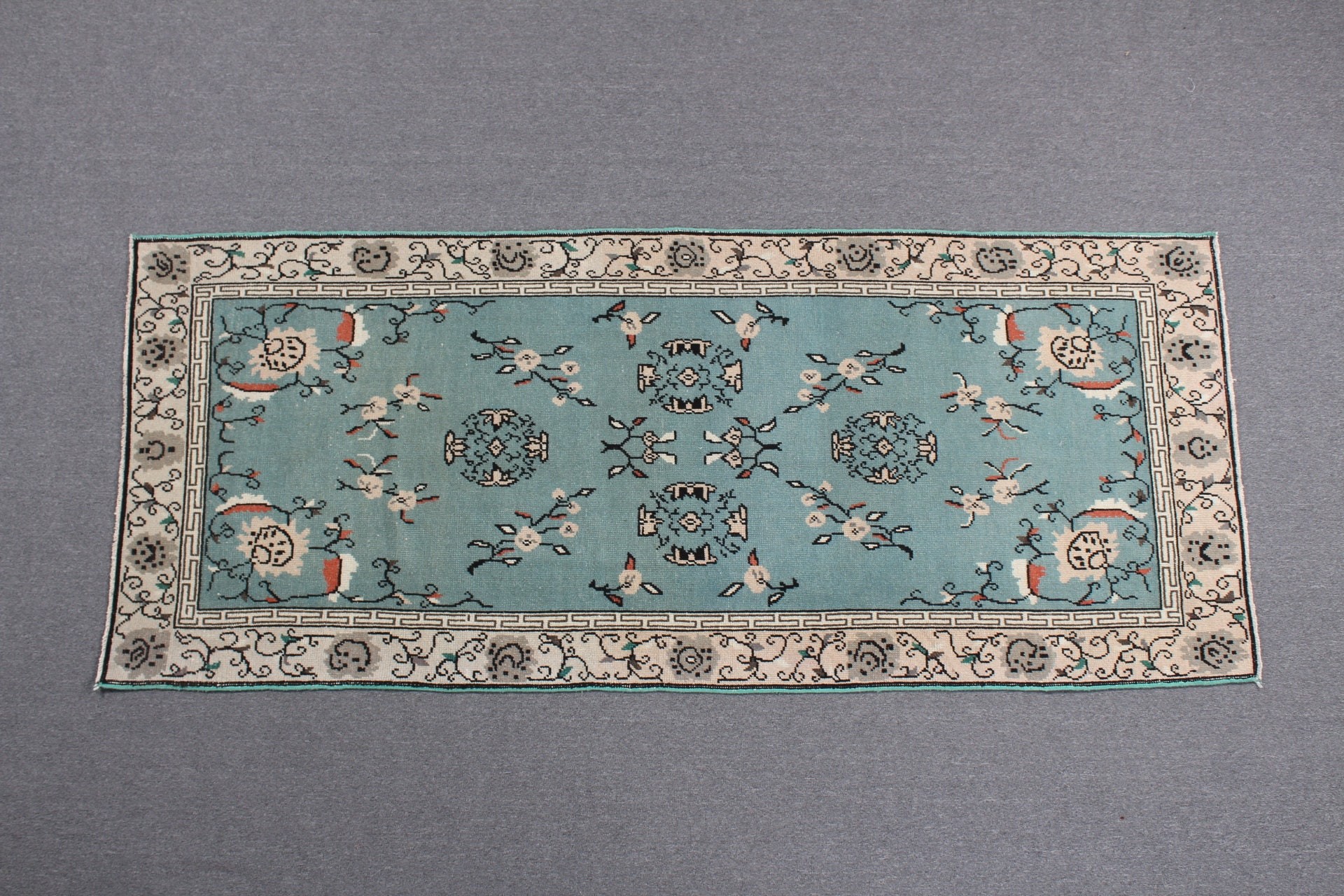 Boho Bölge Halısı Halıları, Yatak Odası Halıları, Vintage Halı, 3,4x8,3 ft Alan Halısı, İç Mekan Halısı, Türk Halısı, Mutfak Halısı, Yeşil Zemin Halıları, Oushak Halısı