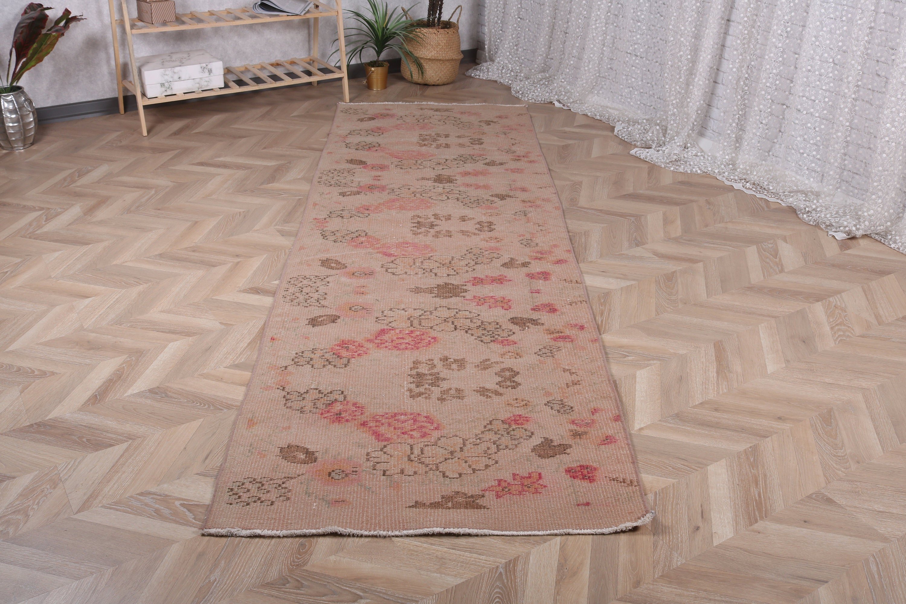 Türk Halıları, El Yapımı Halı, 3,1x9,7 ft Yolluk Halısı, Boho Halıları, Vintage Halı, Oushak Halısı, Koridor Halısı, Kahverengi Lüks Halılar, Koridor Halıları