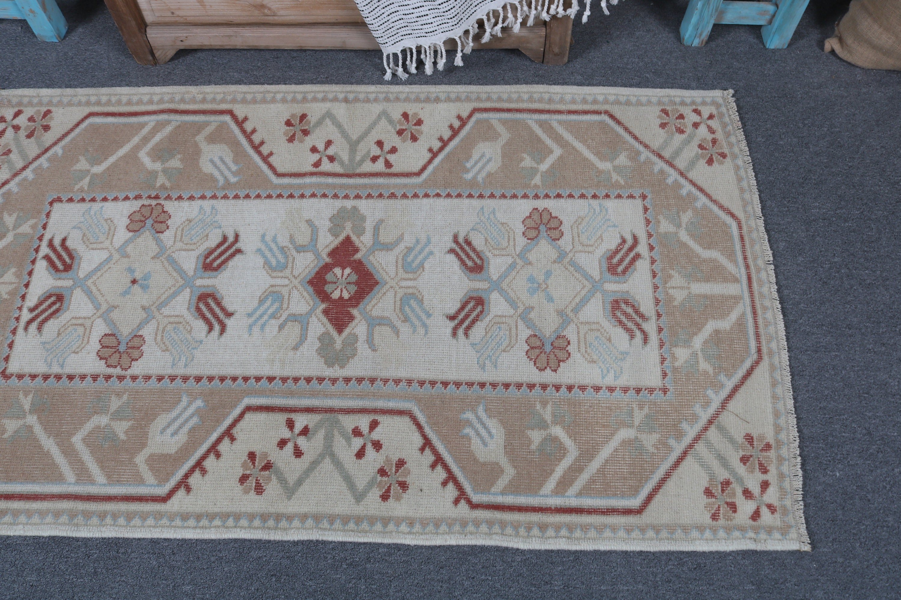 Handwoven Rug, 2.6x4.4 ft Small Rugs, Bathroom Rug, Oriental Rug, Nursery Rugs, Beige Geometric Rugs, Turkish Rugs, Boho Rugs, Vintage Rugs