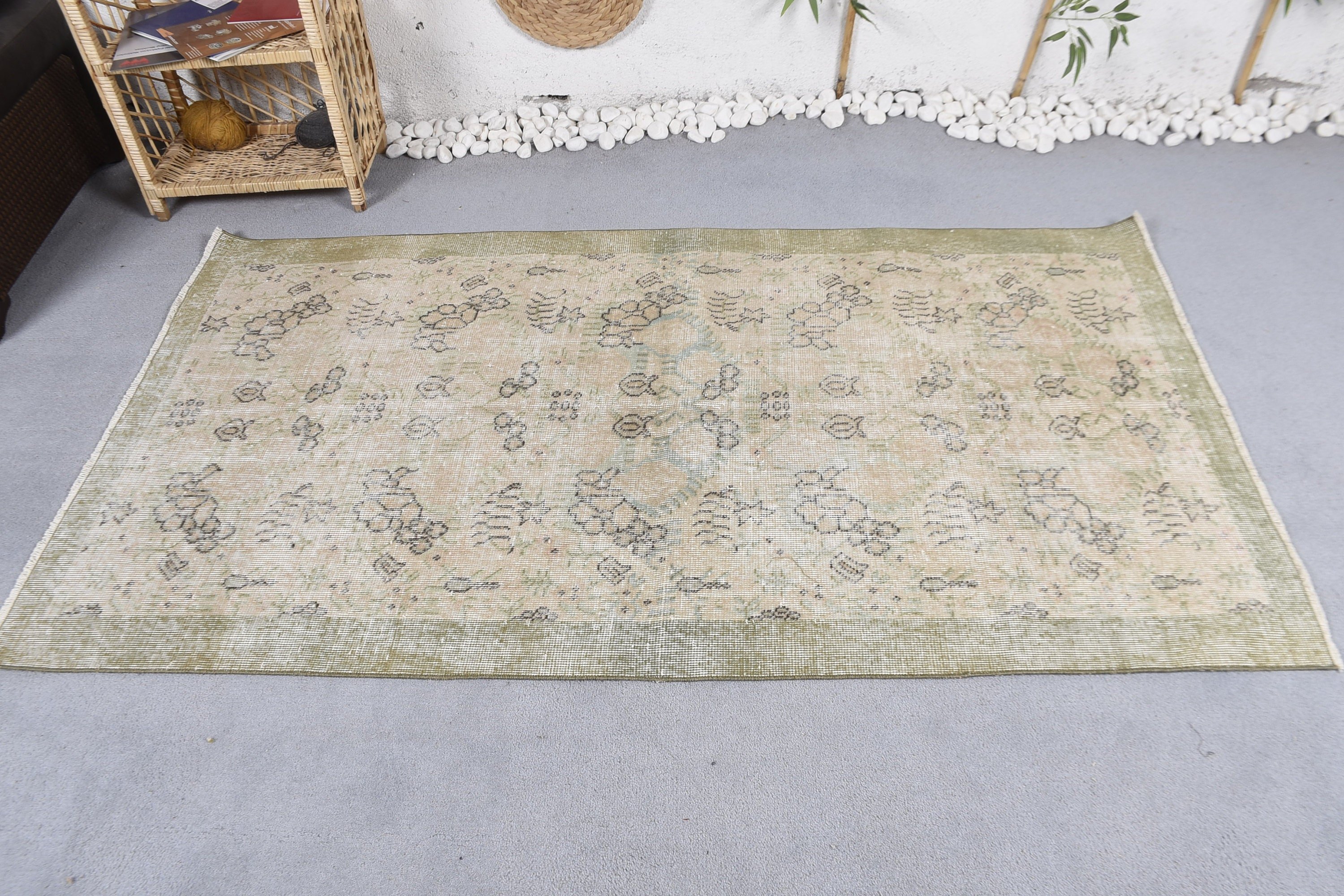 Boho Vurgulu Halılar, Oushak Halı, Vintage Halı, Siyah Fas Halısı, Türk Halısı, Yer Halısı, Vintage Vurgulu Halılar, 3,6x6,4 ft Accent Halı