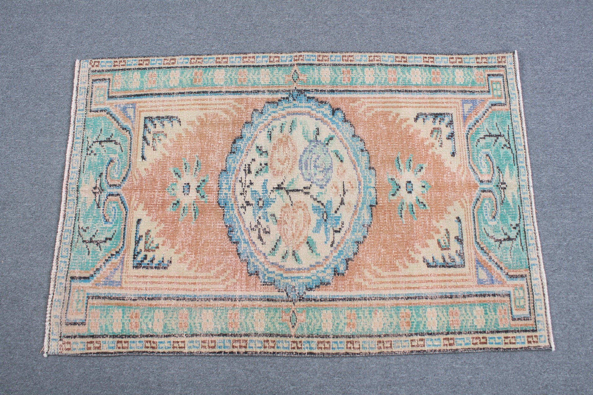 Antika Halı, Bohem Halılar, Vintage Halı, Çocuk Halısı, Türk Halısı, 3x4.4 ft Küçük Halılar, Oryantal Halılar, Araba Paspas Halısı, Turuncu Anadolu Halıları