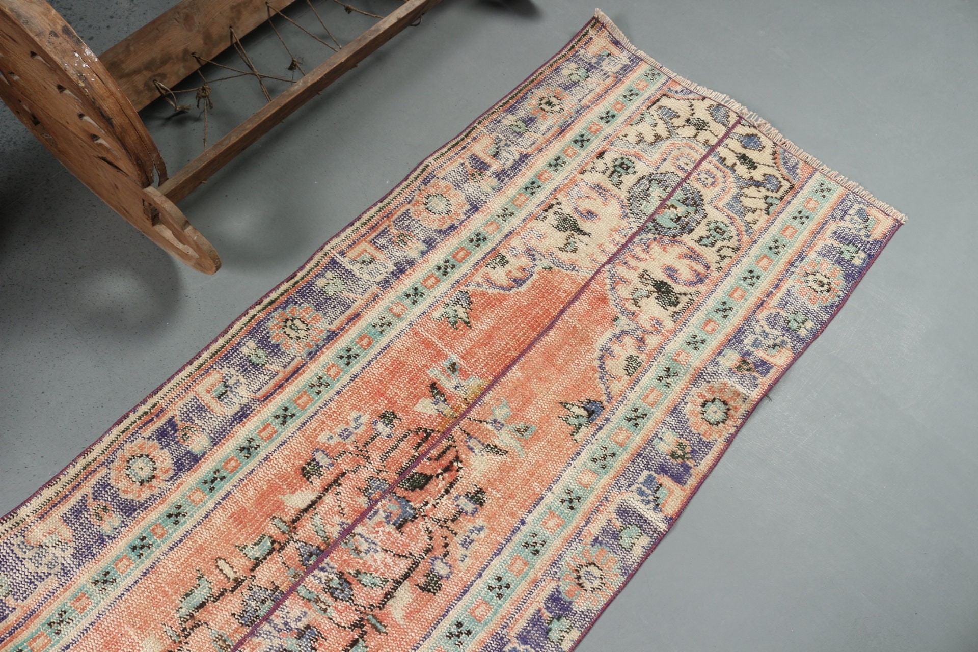 Bedroom Rugs, Blue Oushak Rug, Rugs for Corridor, Stair Rugs, Hallway Rug, 2.5x8.4 ft Runner Rug, Anatolian Rugs, Turkish Rug, Vintage Rug