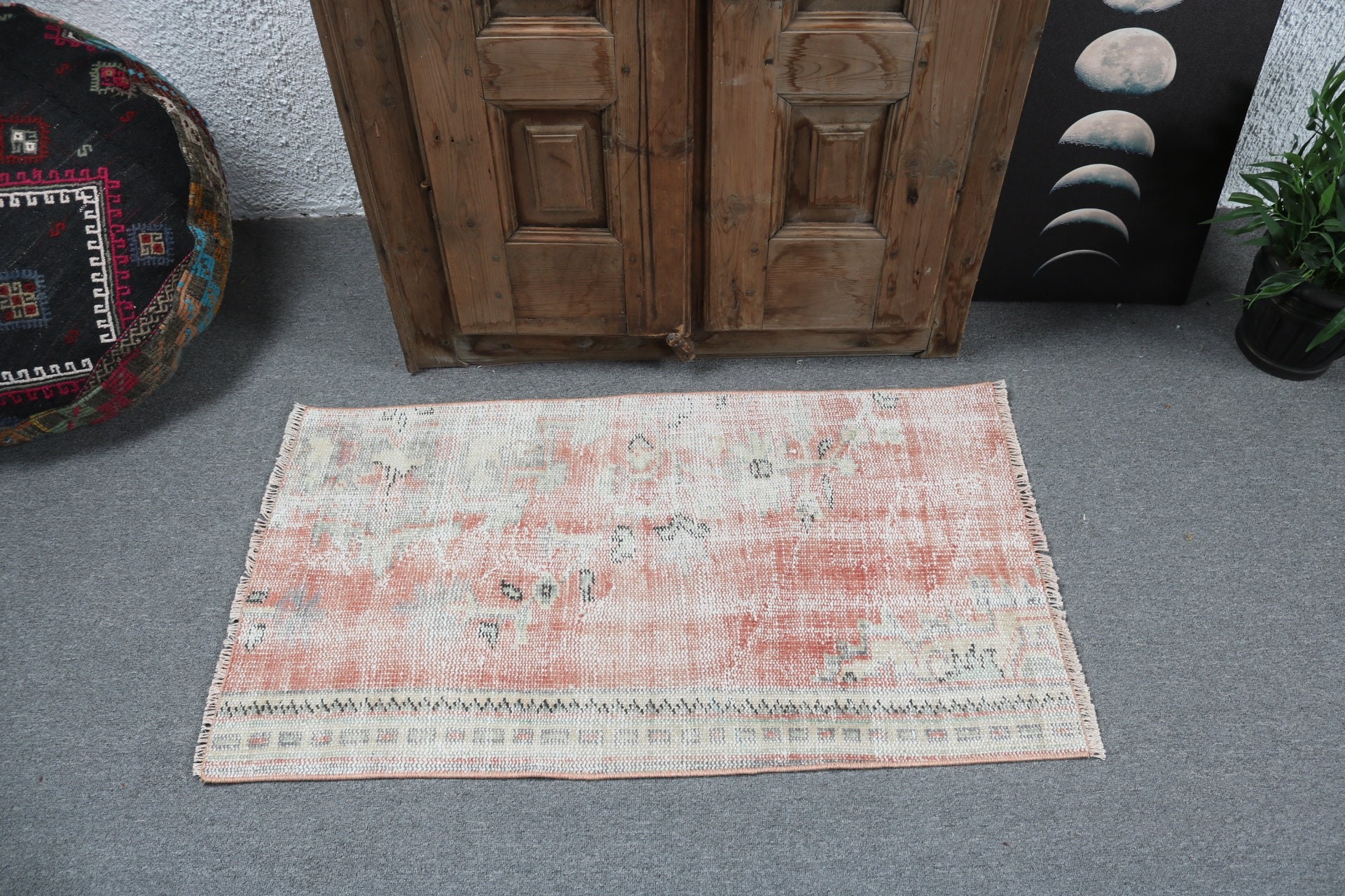 Turkish Rugs, Vintage Rug, Modern Rug, Wall Hanging Rug, 1.9x3.4 ft Small Rugs, Bath Rug, Red Moroccan Rugs, Luxury Rugs