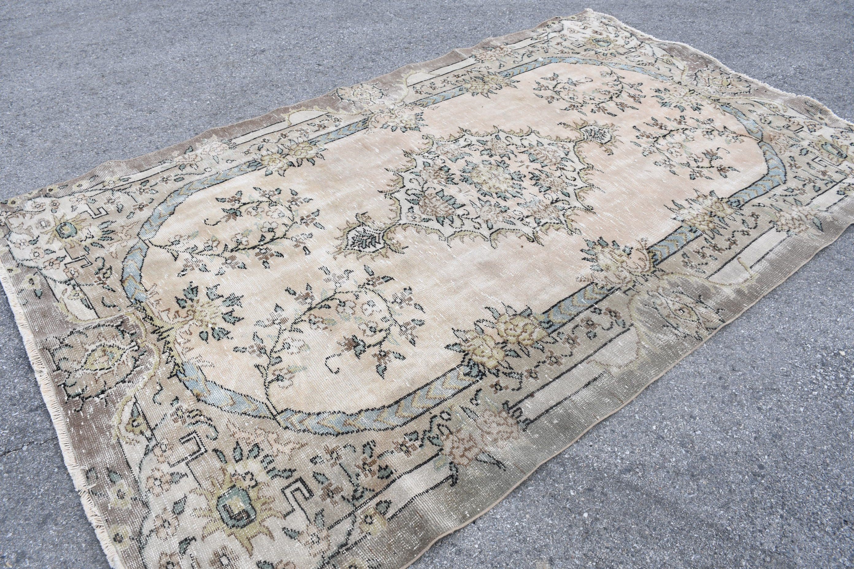 Vintage Rug, Dining Room Rug, Rugs for Bedroom, Wool Rugs, Turkish Rug, Bedroom Rug, Beige  5.9x9.9 ft Large Rug, Oushak Rug