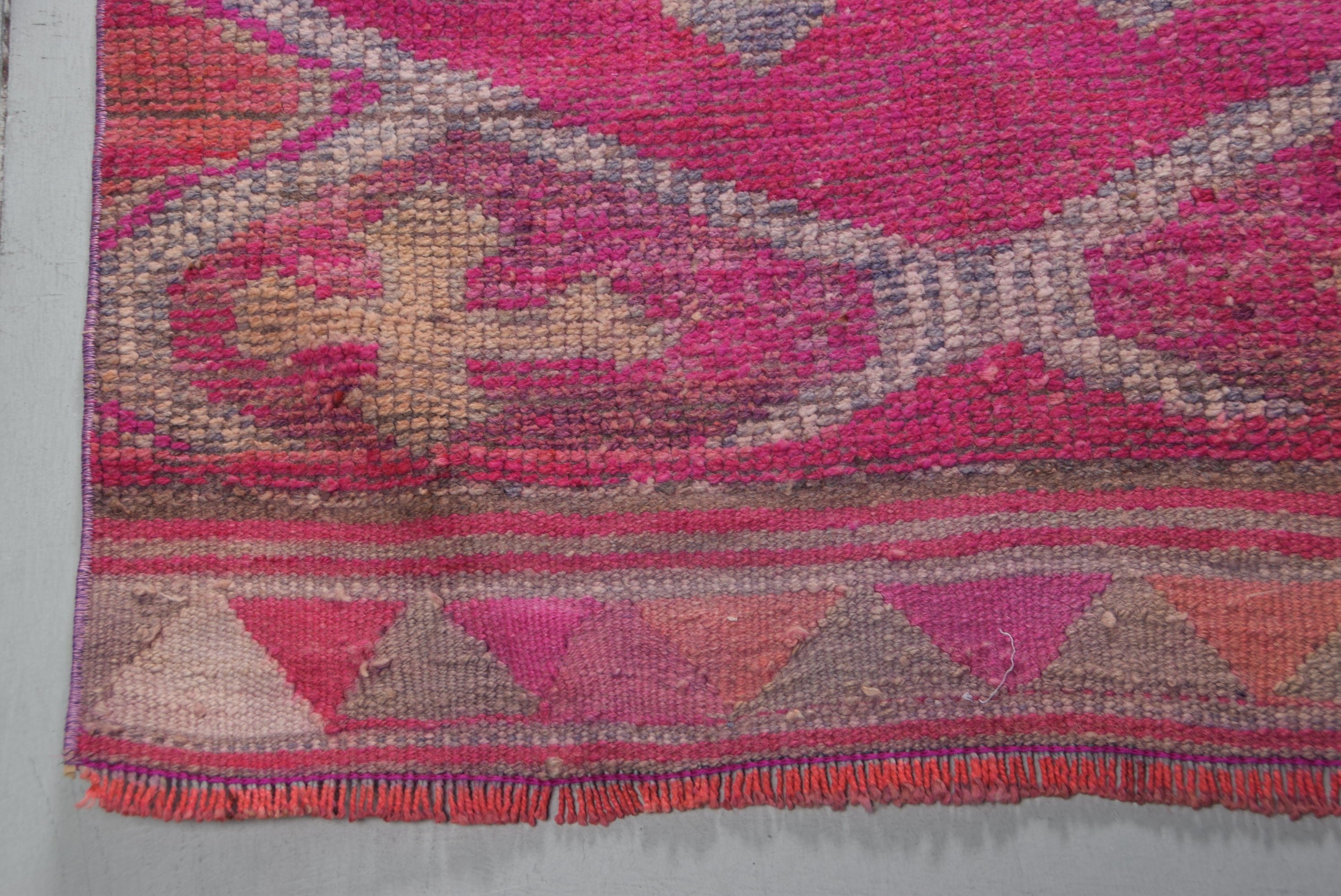 Pink Bedroom Rug, Vintage Rugs, Hallway Rug, Turkish Rug, Cute Rug, Rugs for Corridor, Kitchen Rug, 3.2x11.5 ft Runner Rug, Moroccan Rug