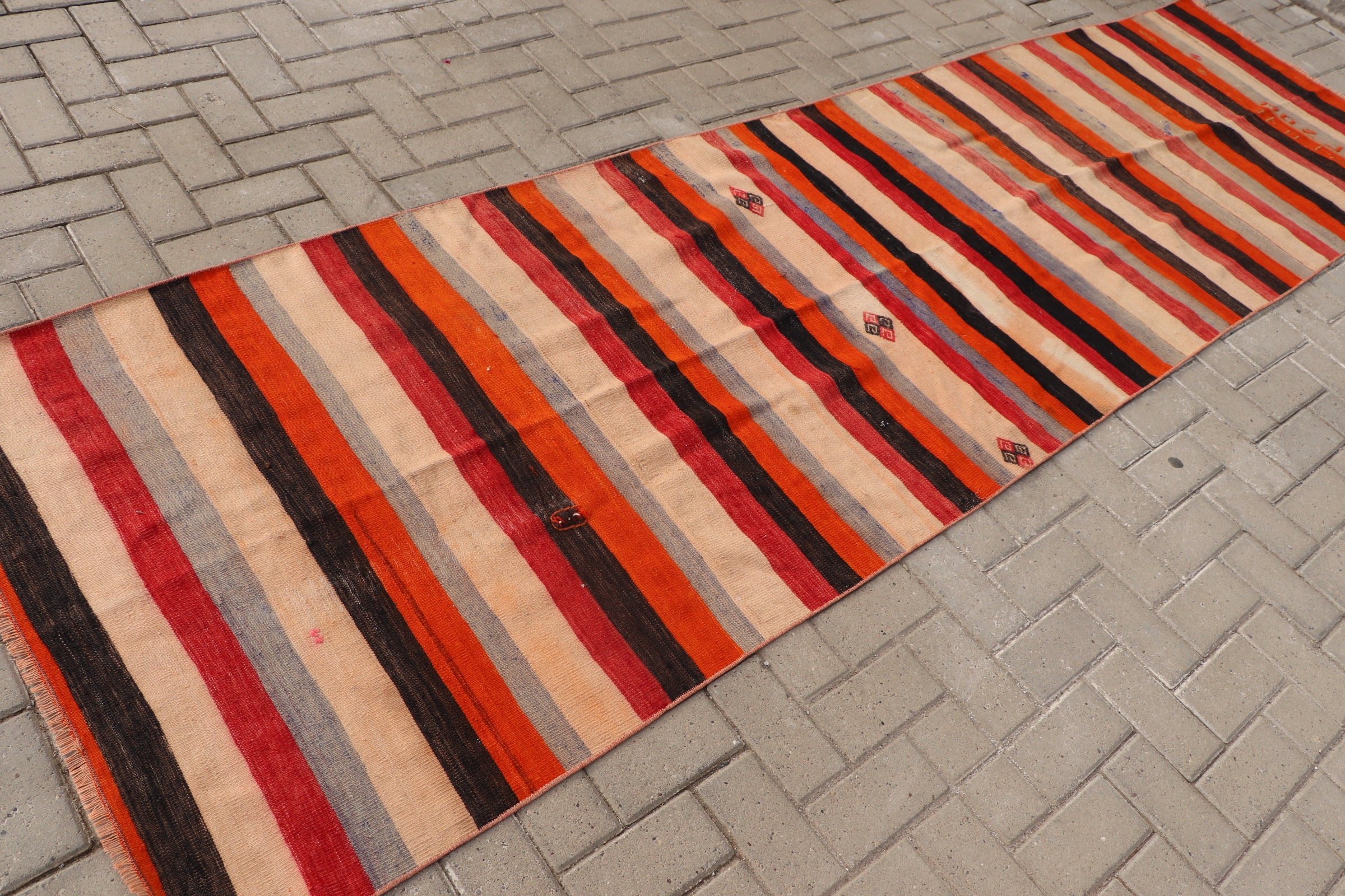 Kilim, Mutfak Halıları, Vintage Halılar, Mutfak Halısı, Bej Mutfak Halısı, 3.3x11.4 ft Yolluk Halısı, Koridor Halısı, Türk Halısı