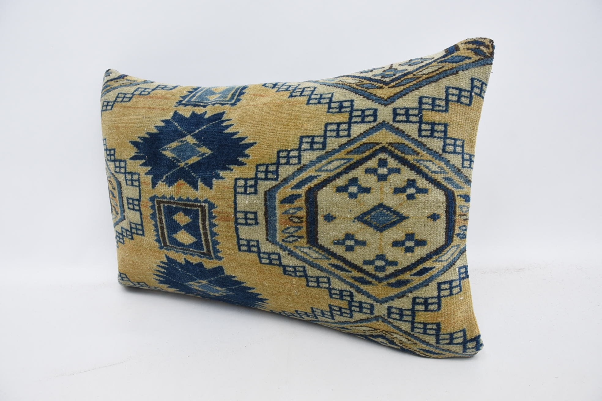 Boho Pillow, Antique Pillows, Kilim Cushion Sham, Decorative Throw Pillow Cover, 16"x24" Blue Cushion, Meditation Cushion Cover