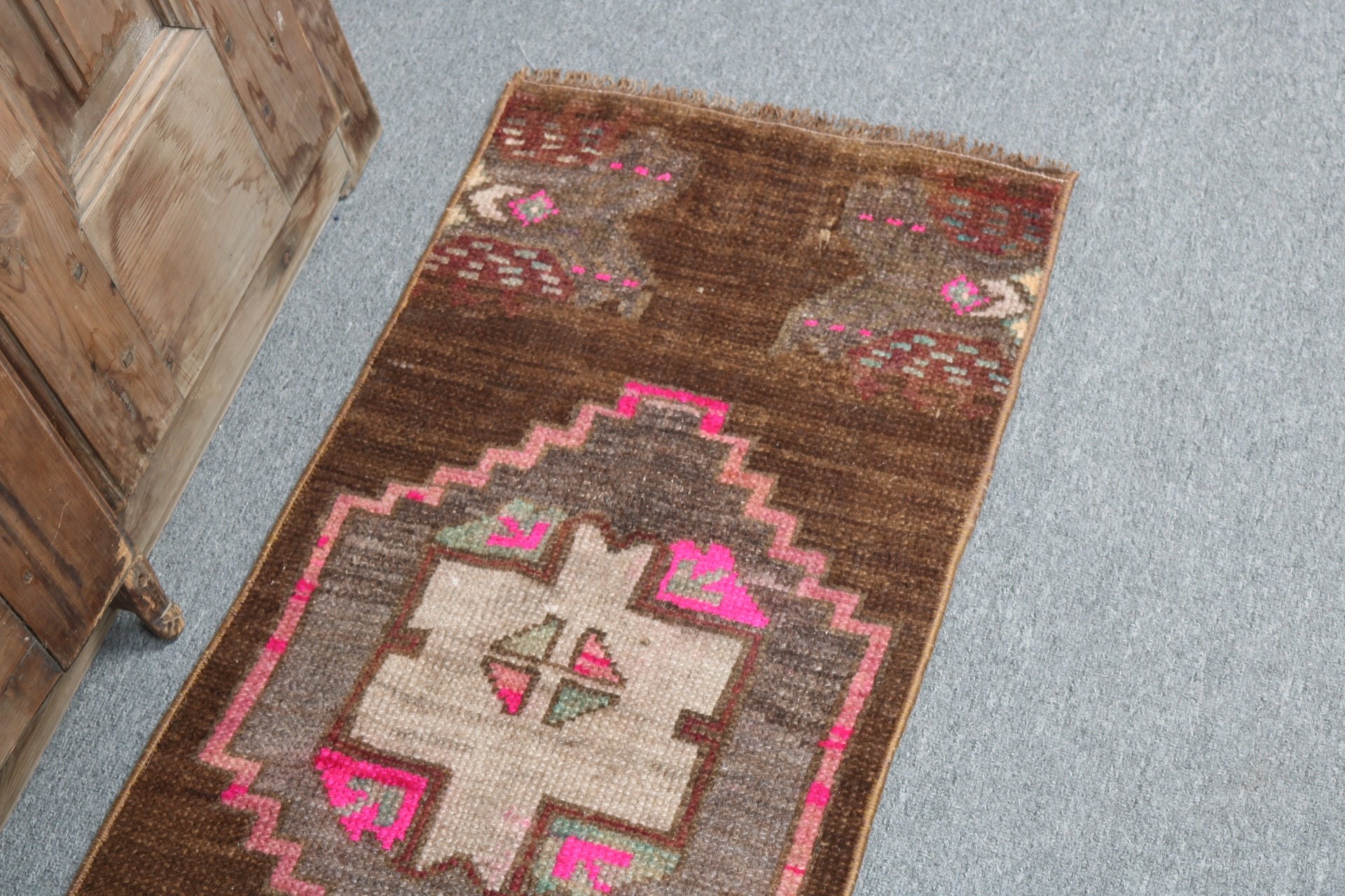 Turkish Rug, Small Area Rug, Brown Geometric Rugs, Luxury Rug, Wall Hanging Rugs, Vintage Rug, 1.4x3.1 ft Small Rugs, Kitchen Rugs