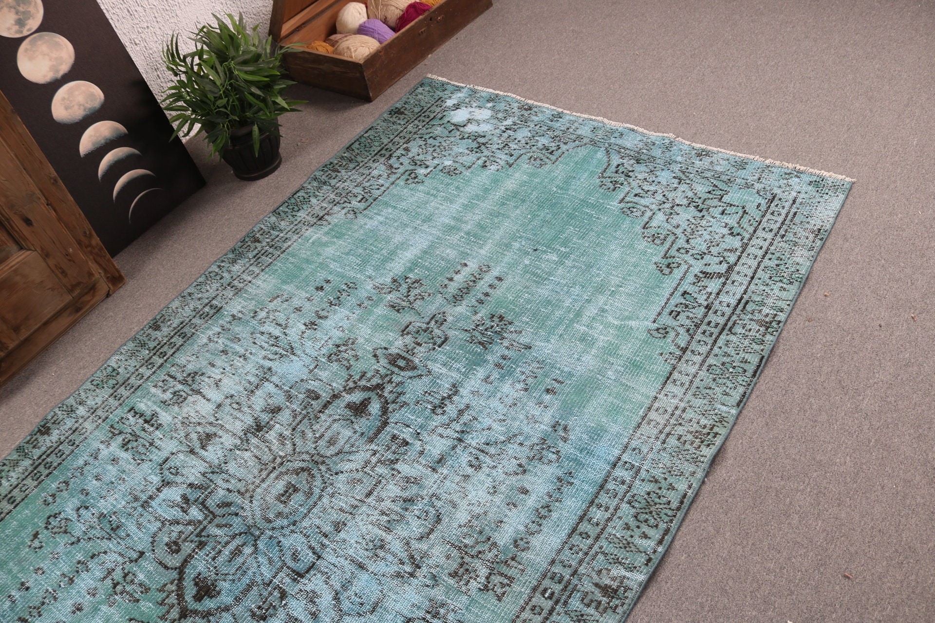 Green Cool Rugs, Vintage Rug, Living Room Rugs, Modern Rugs, Turkish Rugs, 4.5x9 ft Large Rugs, Rugs for Bedroom, Moroccan Rugs, Salon Rug