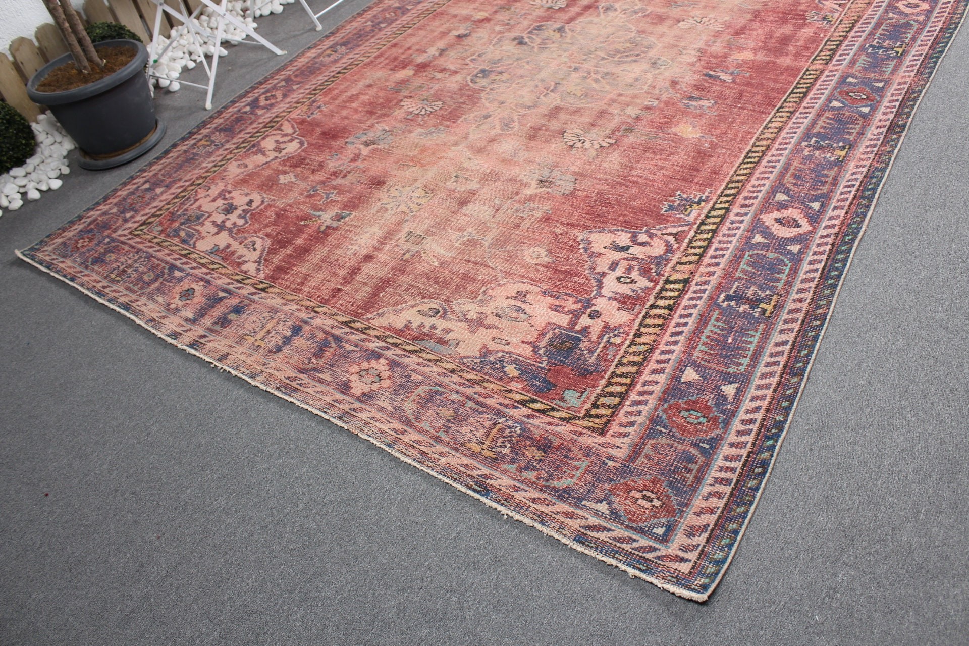 Salon Halısı, Oushak Halısı, 7.2x10.1 ft Büyük Boy Halı, Vintage Halı, Mor Oryantal Halı, Oturma Odası Halıları, Eski Halı, Türk Halıları, Yer Halıları