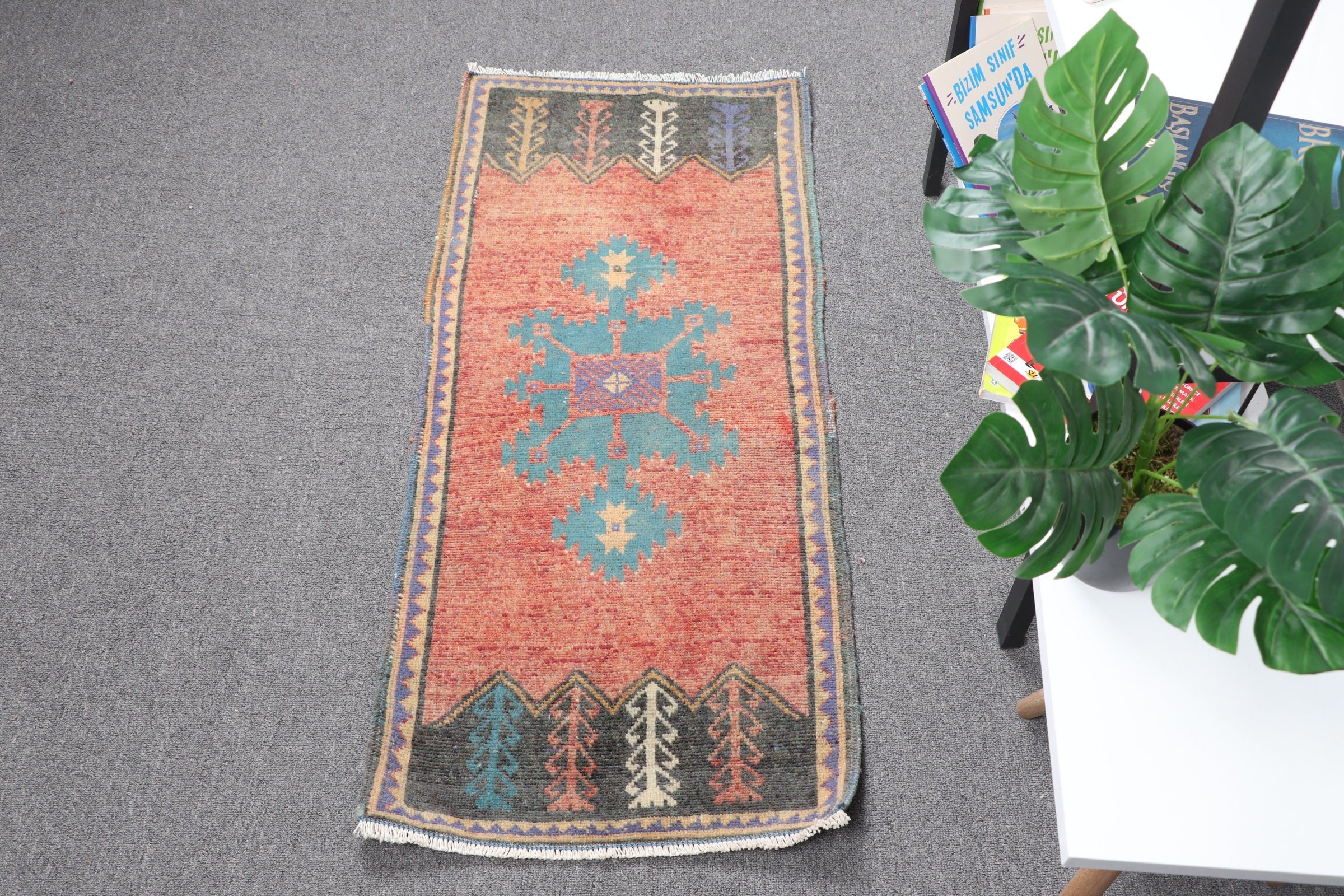 Orange Anatolian Rug, Turkish Rug, 1.7x3.7 ft Small Rug, Kitchen Rugs, Home Decor Rug, Vintage Rug, Car Mat Rug, Wall Hanging Rug, Old Rugs