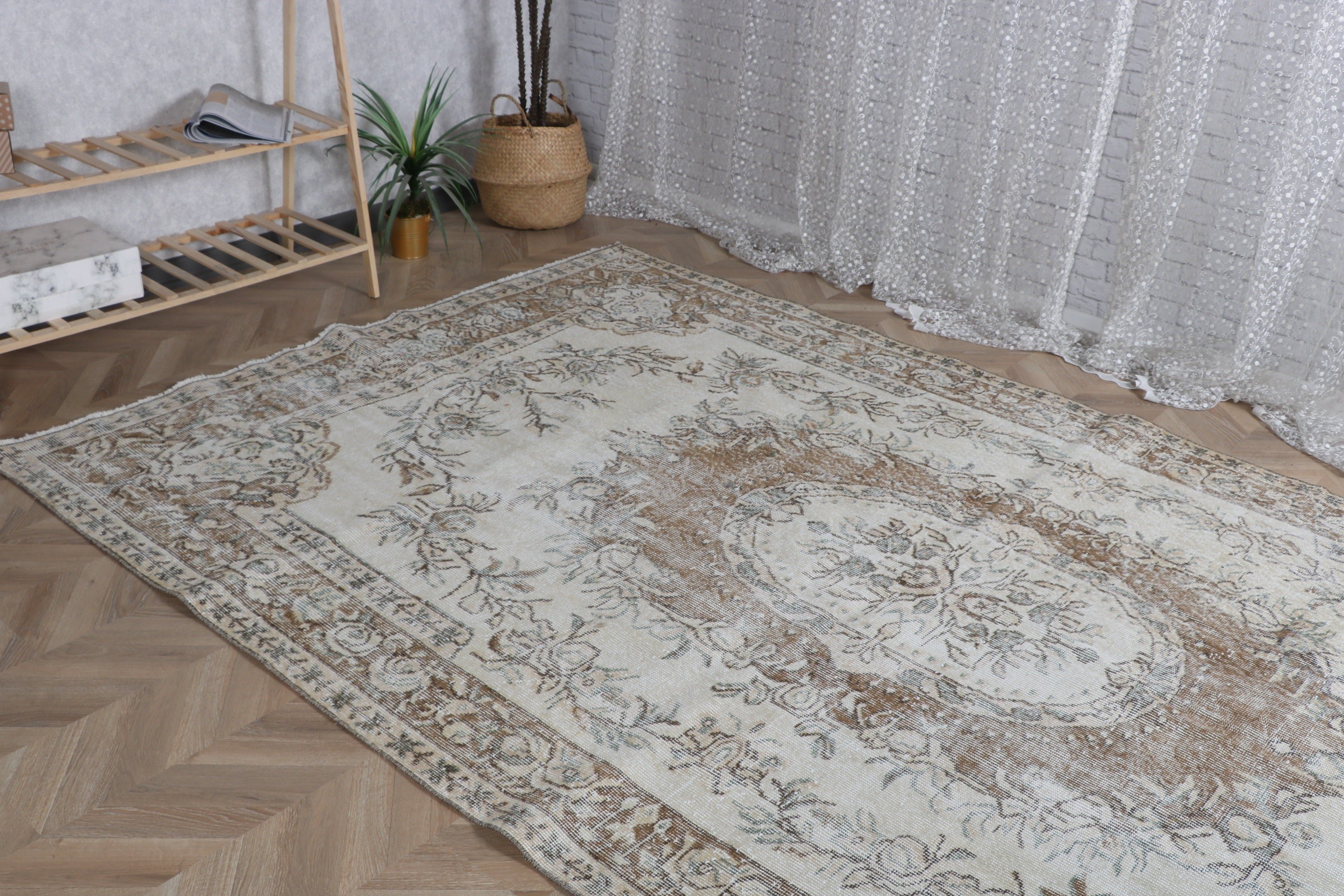 6.1x10.3 ft Large Rugs, White Floor Rug, Vintage Rug, Oriental Rugs, Luxury Rug, Salon Rugs, Home Decor Rug, Turkish Rugs, Living Room Rug