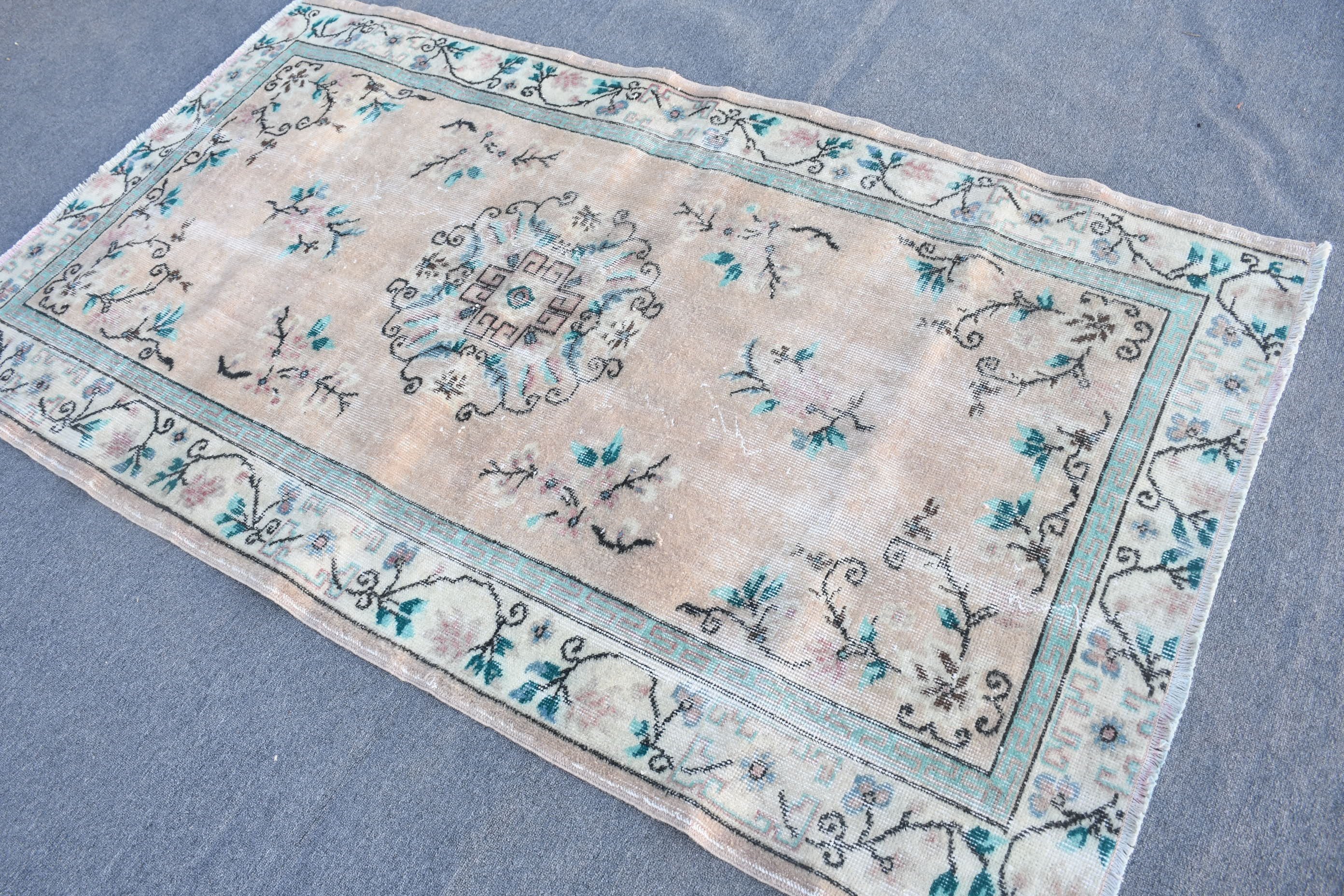 Home Decor Rugs, Vintage Rugs, Turkish Rug, Rugs for Kitchen, Oushak Rug, 3.8x6.7 ft Area Rug, Green Cool Rugs, Indoor Rugs, Bedroom Rugs