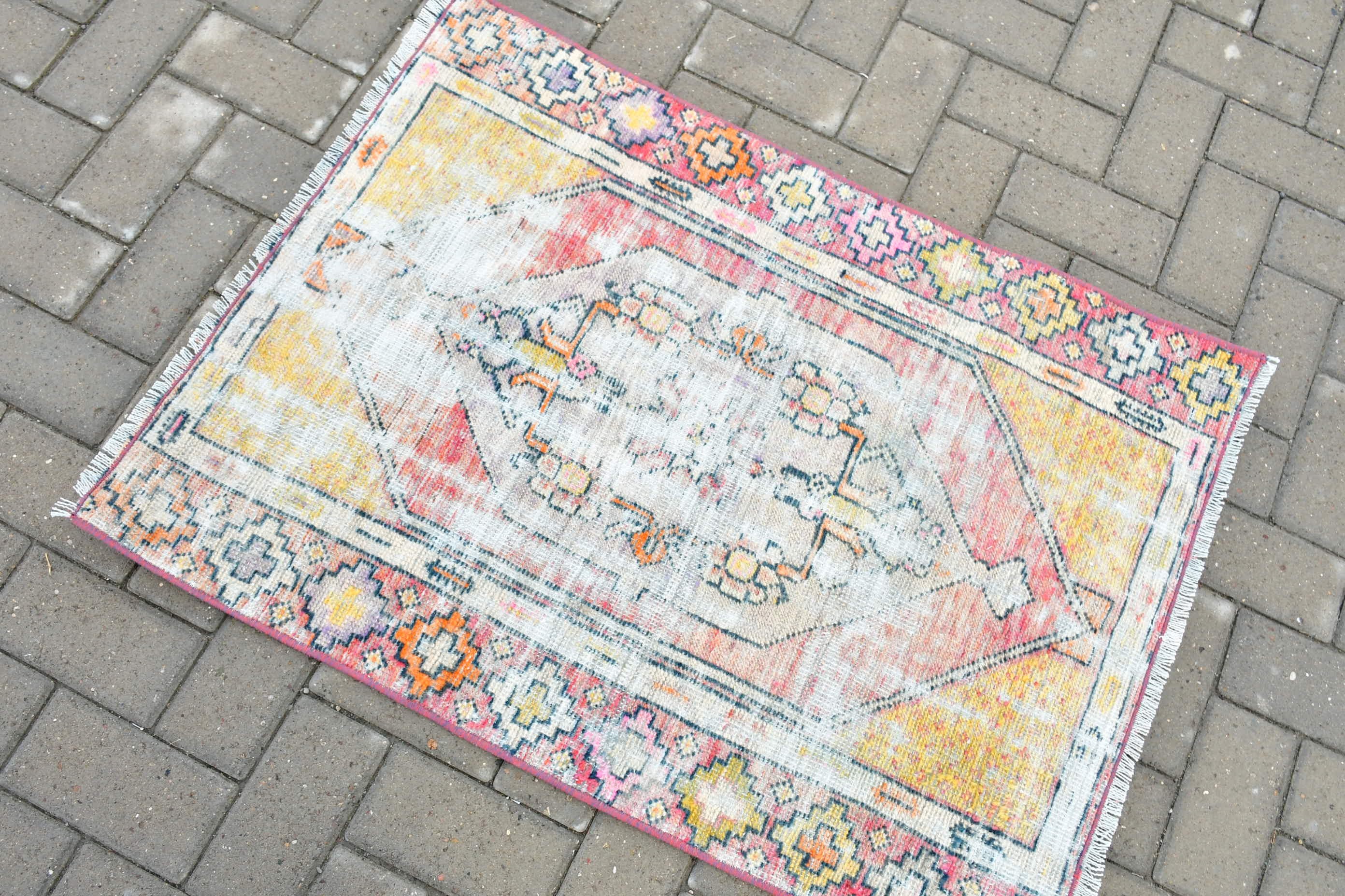 Türk Halısı, 2.5x3.3 ft Küçük Halı, Vintage Halılar, Kırmızı Ev Dekor Halıları, Sessiz Halı, Duvara Asılı Halı, Mutfak Halısı, Yün Halı