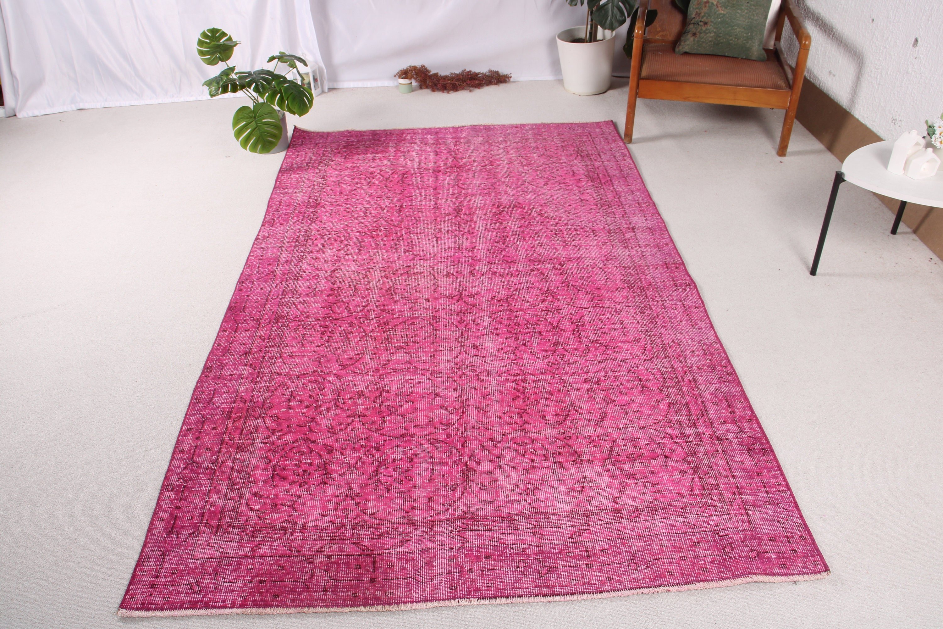 Vintage Rug, Turkish Rugs, Pink Geometric Rugs, Nursery Rugs, 4.7x7.8 ft Area Rugs, Cool Rug, Rugs for Oushak Area, Home Decor Rug