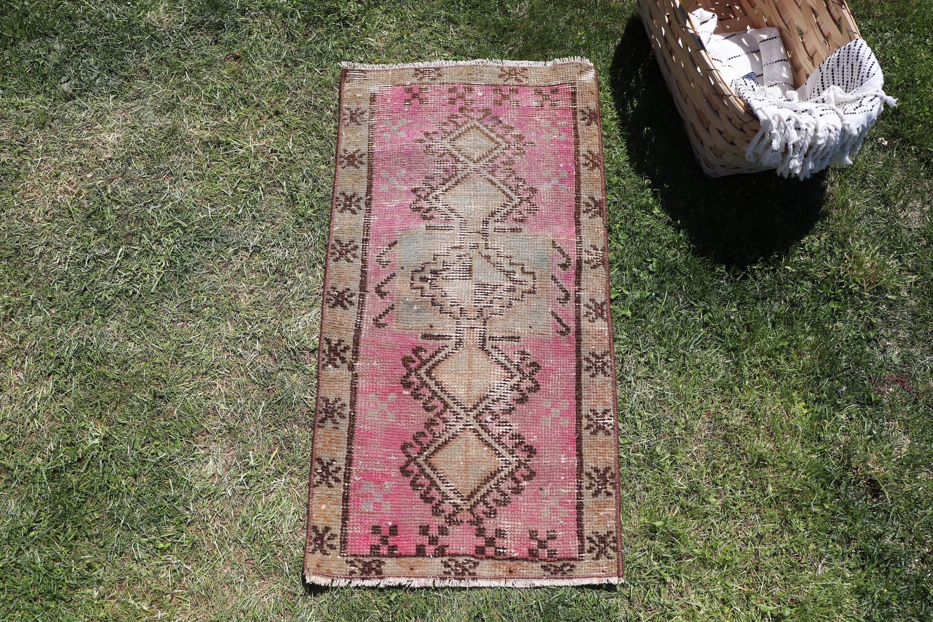 Rugs for Bathroom, Turkish Rug, Modern Rug, Bedroom Rugs, Car Mat Rugs, 1.3x2.5 ft Small Rug, Pink Floor Rug, Vintage Rugs, Oushak Rug