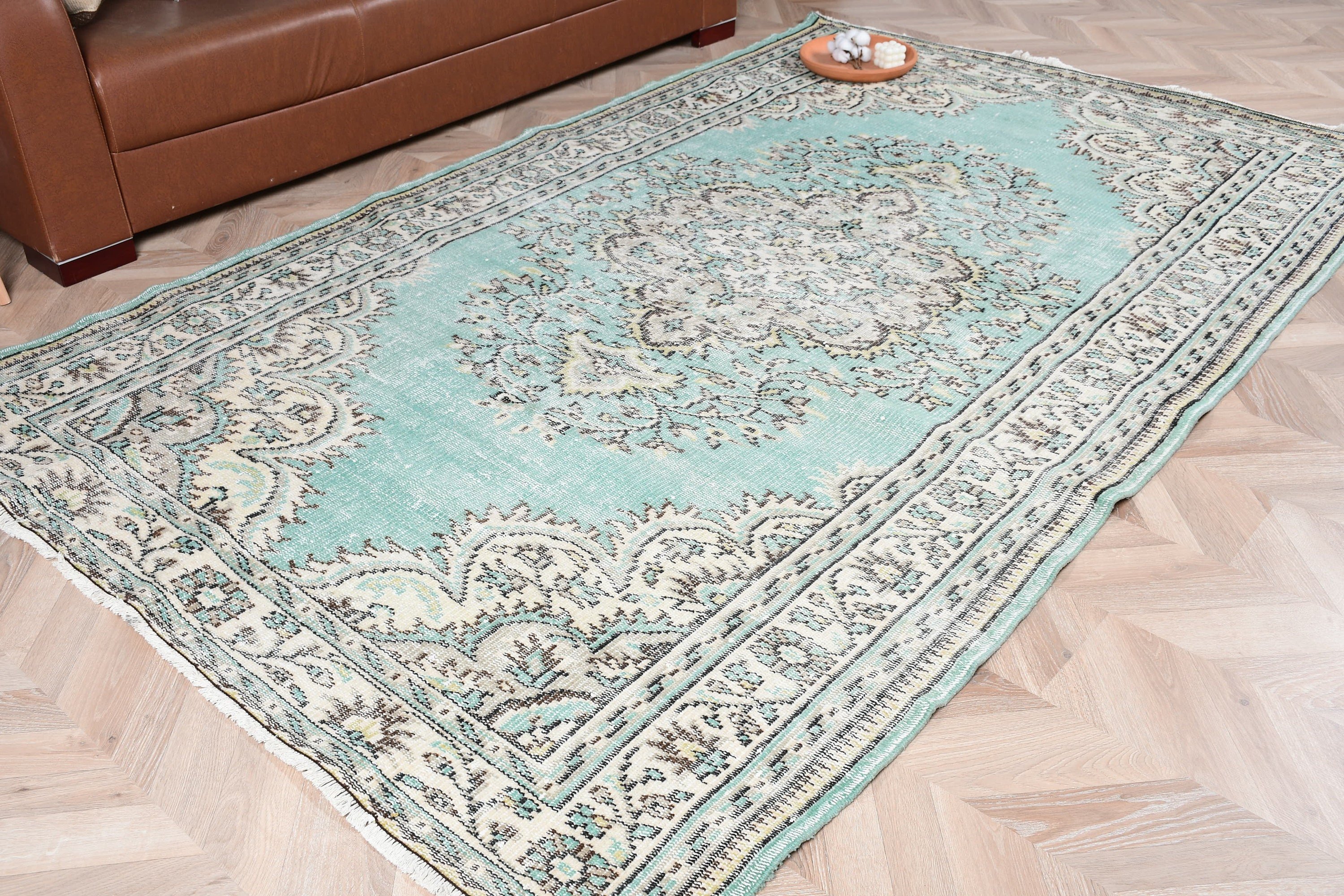 Yatak Odası Halıları, Yeşil Oushak Halıları, Yün Halıları, 5.3x8.8 ft Büyük Halı, Vintage Halı, Türk Halısı, Yatak Odası Halıları, Oturma Odası Halısı, Salon Halısı