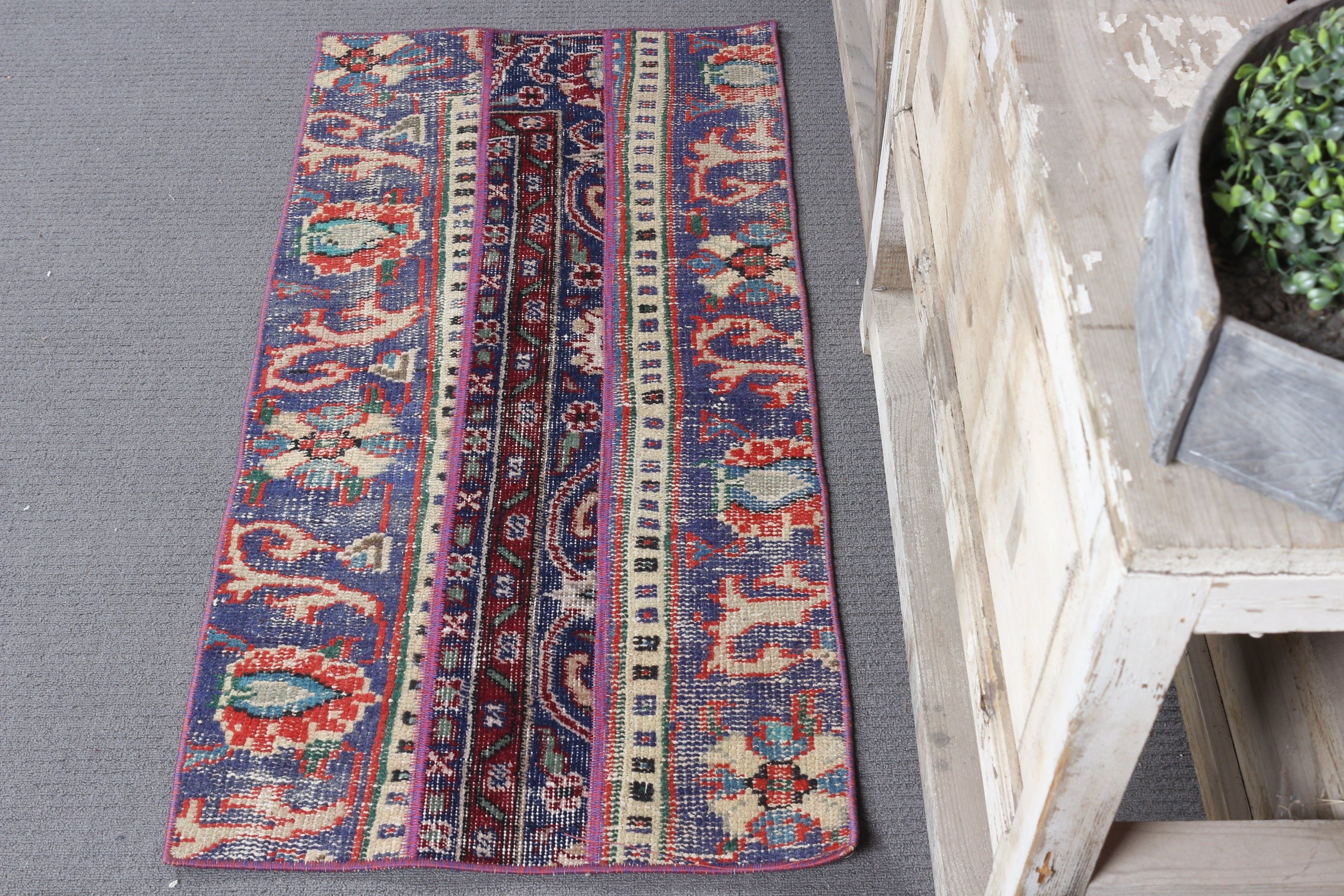 Giriş Halıları, Yün Halı, 1,8x3,7 ft Küçük Halılar, Mutfak Halısı, Kapı Paspası Halıları, Ev Dekor Halısı, Vintage Halılar, Türk Halıları, Mavi Yer Halısı