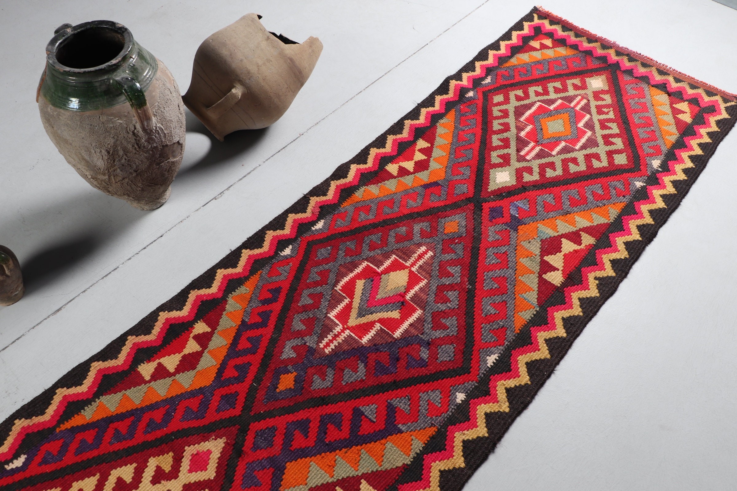 Koridor Halısı, Kırmızı Yer Halısı, Koridor Halıları, Vintage Halı, Türk Halısı, 2,7x12,2 ft Runner Halısı, Sessiz Halı, Fas Halısı, Mutfak Halıları