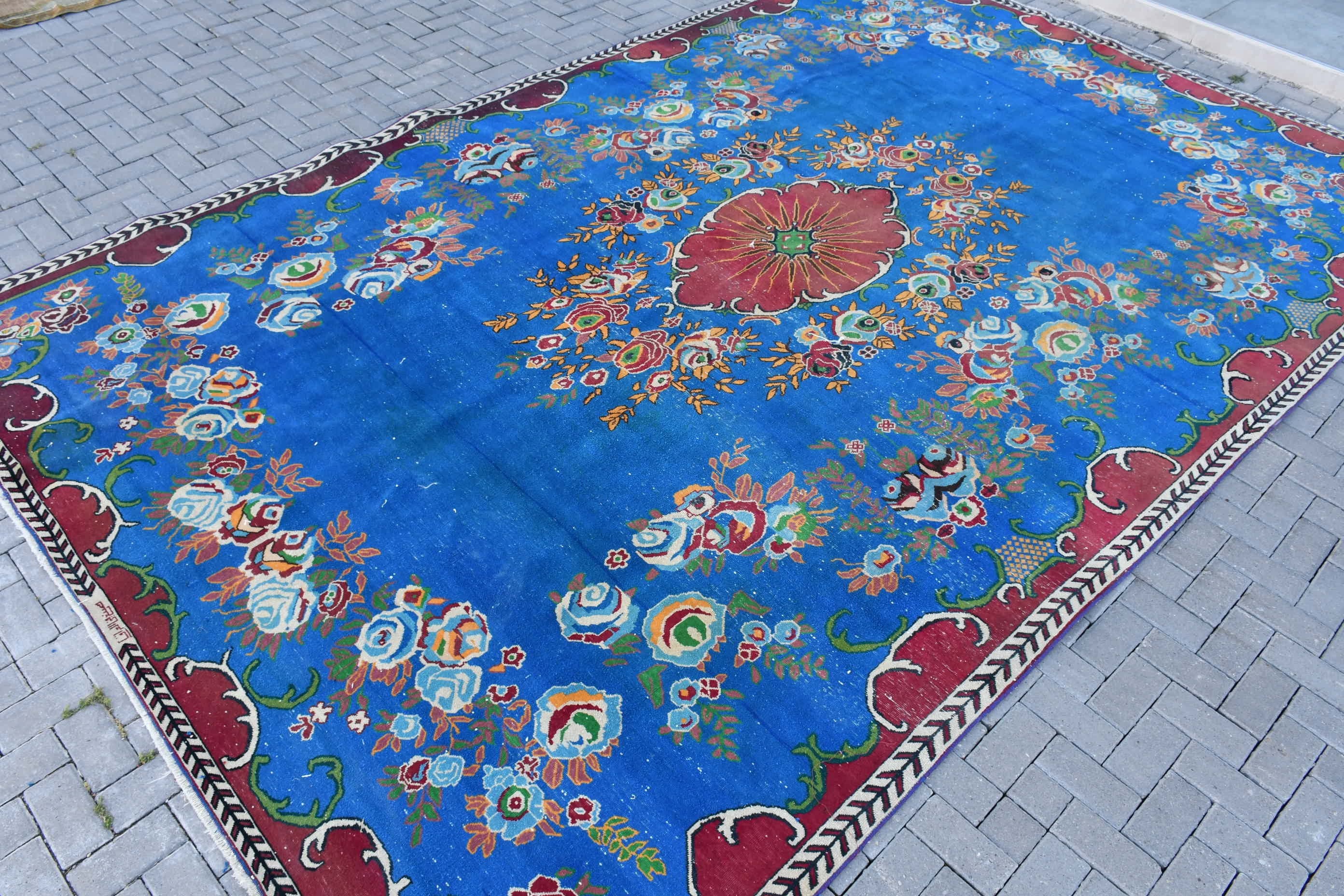 9.3x14.2 ft Oversize Rug, Art Rug, Saloon Rug, Blue Floor Rugs, Living Room Rug, Kitchen Rugs, Turkish Rugs, Vintage Rug, Anatolian Rugs