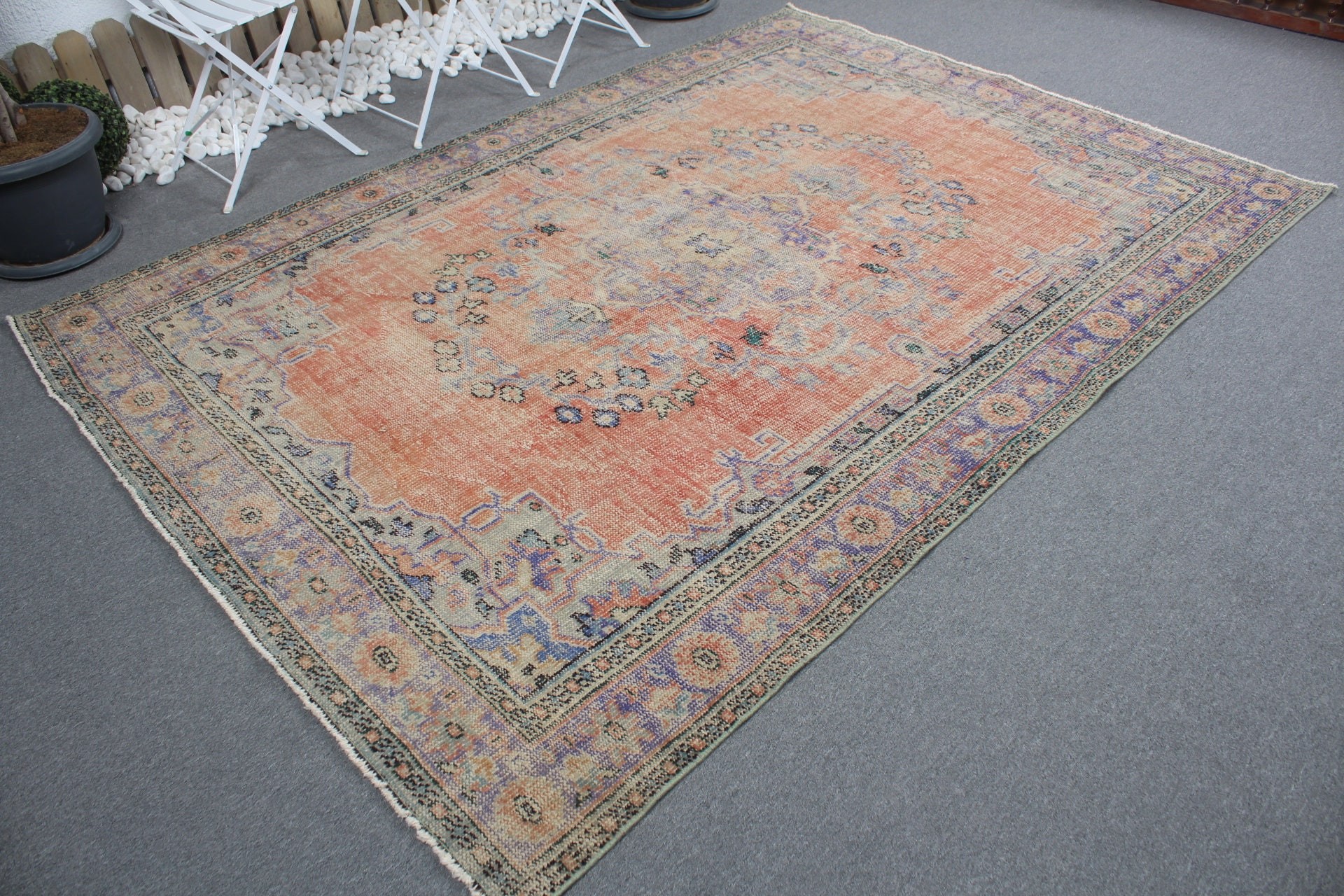 Vintage Halı, Oturma Odası Halısı, Yemek Odası Halısı, Eklektik Halı, Havalı Halı, 6.3x8.7 ft Büyük Halı, Kırmızı Fas Halısı, Türk Halısı, Fas Halıları