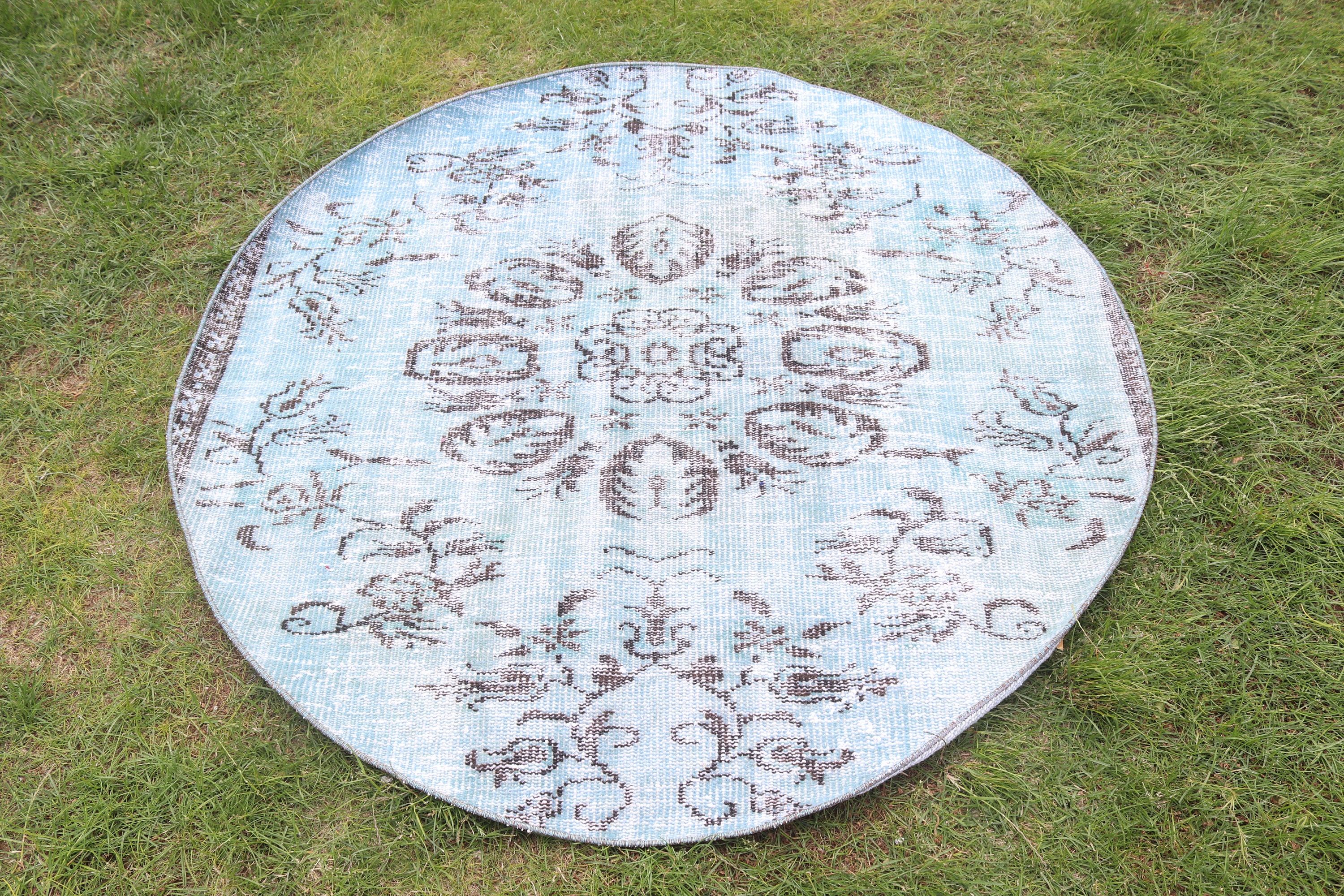 Vintage Halı, Geometrik Halı, Vintage Vurgulu Halılar, 4.4x4.4 ft Aksanlı Halılar, Türk Halıları, Fas Halısı, Yatak Odası Halısı, Mavi Yer Halıları