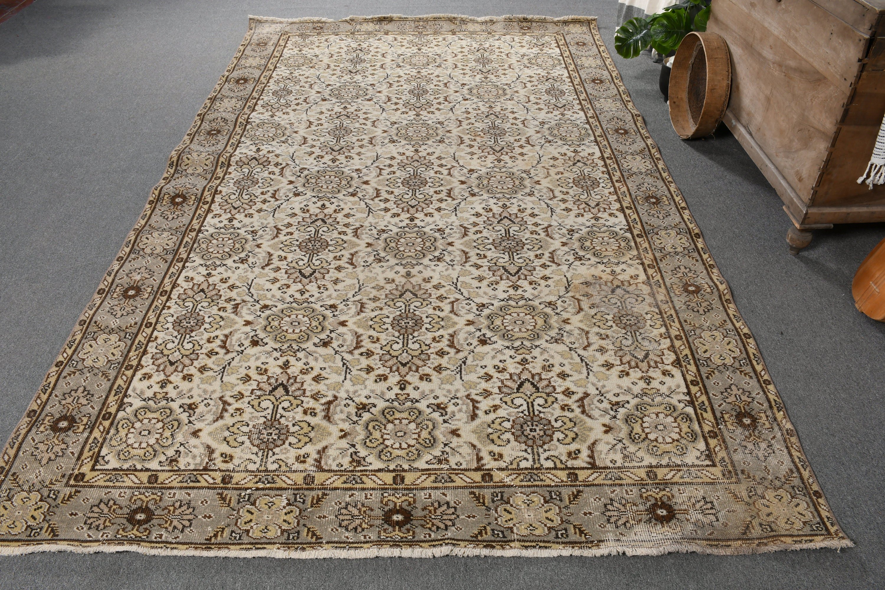 Floor Rug, Dining Room Rugs, Art Rug, Vintage Rugs, Beige Home Decor Rug, Turkish Rug, 5.9x9.9 ft Large Rugs, Living Room Rug