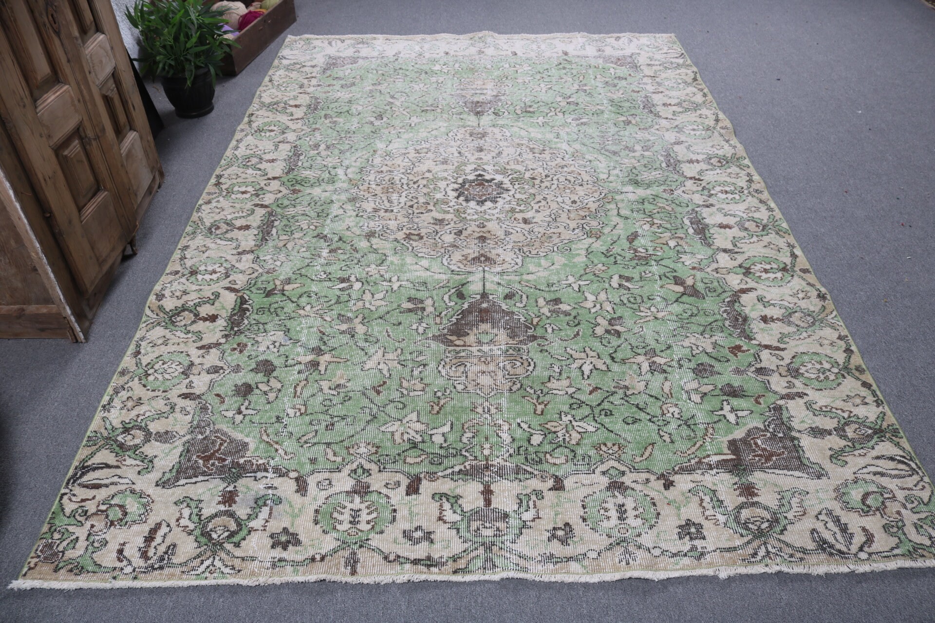 Büyük Vintage Halılar, Türk Halısı, Antika Halılar, 6.3x9.4 ft Büyük Halı, Yatak Odası Halısı, Vintage Halı, Ev Dekor Halısı, Bej Oryantal Halı