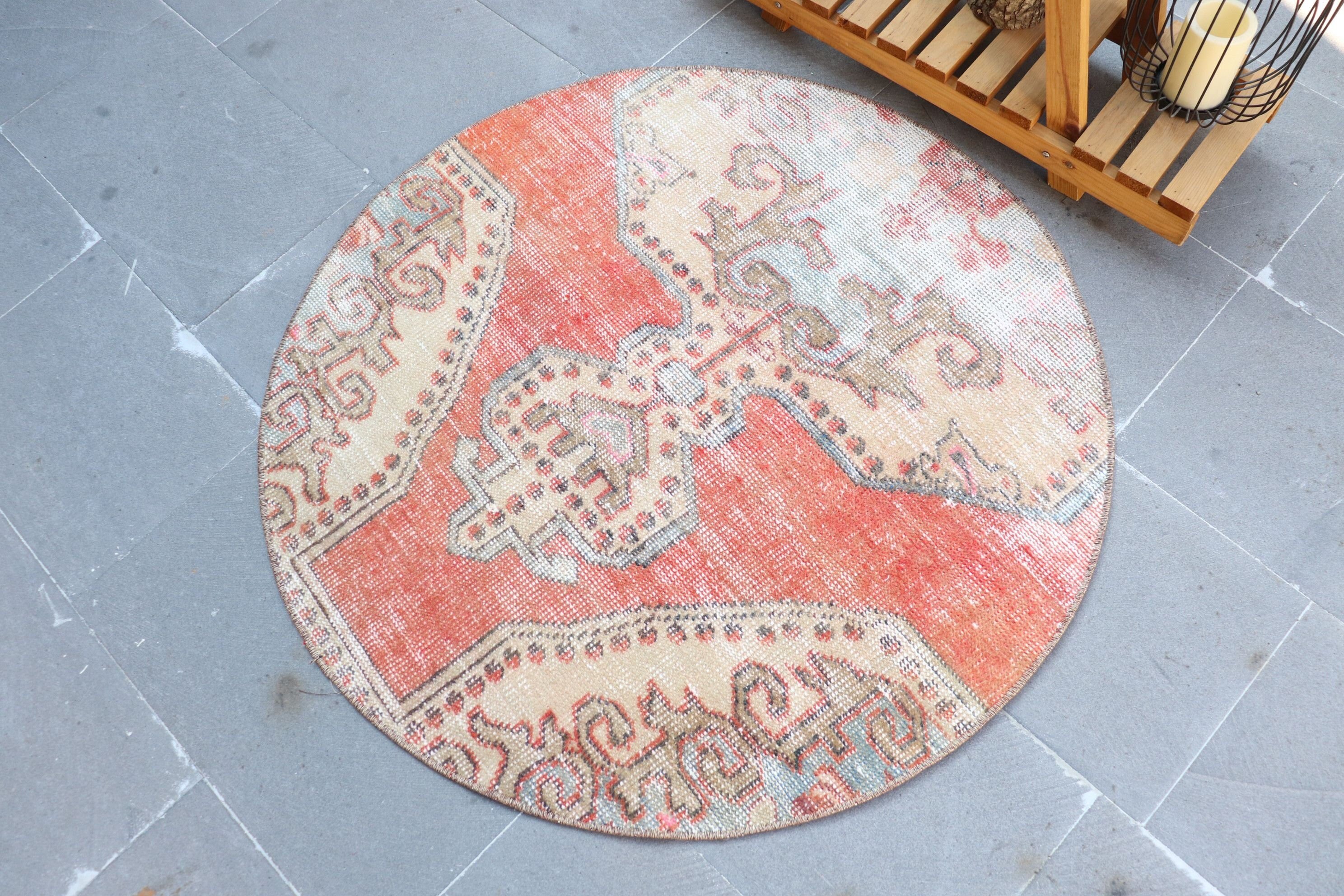 Red Cool Rug, Rugs for Entry, 3.1x3.1 ft Small Rugs, Nursery Rugs, Home Decor Rug, Oushak Rugs, Turkish Rug, Vintage Rugs, Kitchen Rug