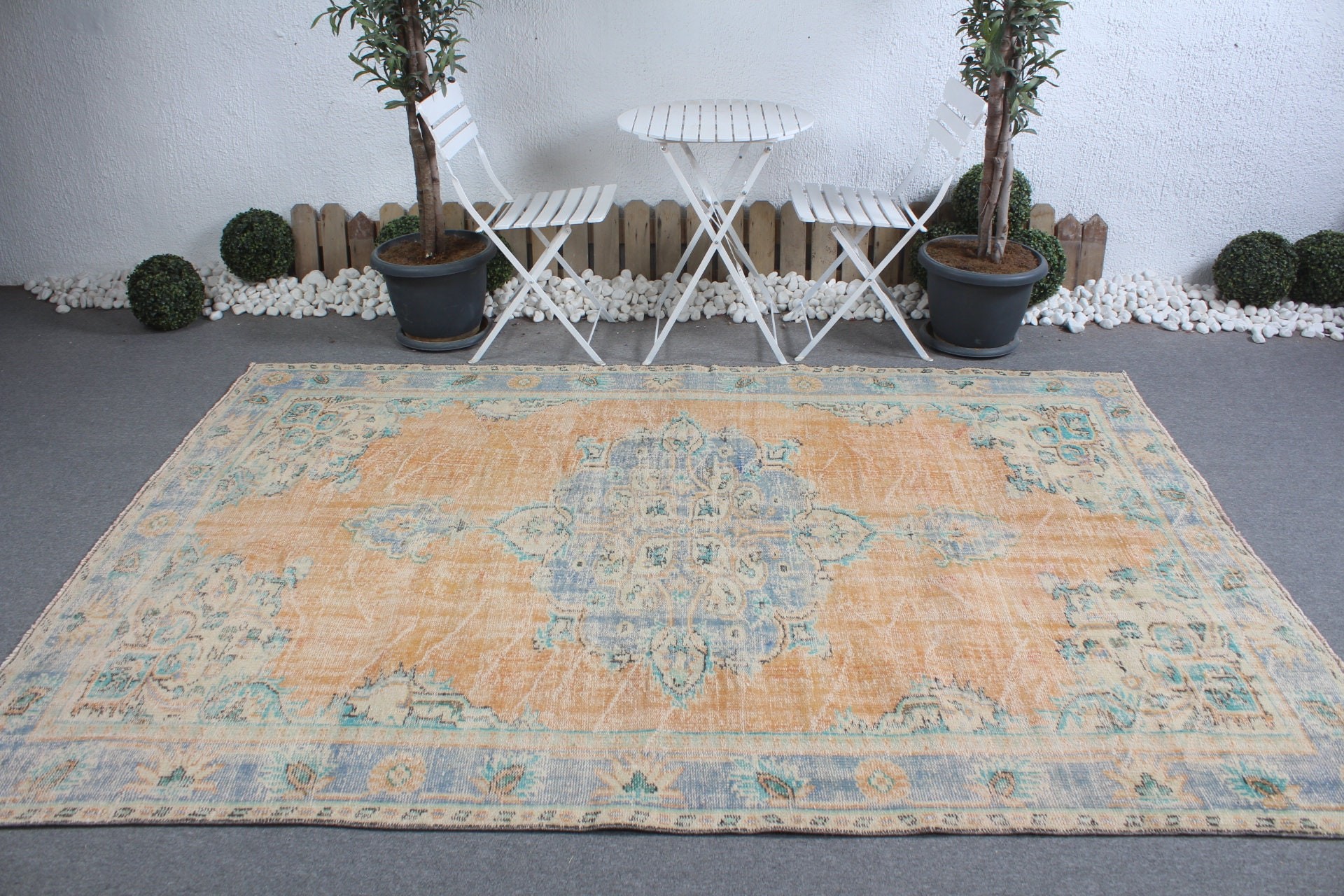 Vintage Rugs, Oriental Rugs, Home Decor Rug, 6.2x8.9 ft Large Rugs, Living Room Rugs, Orange Floor Rug, Dining Room Rug, Turkish Rug